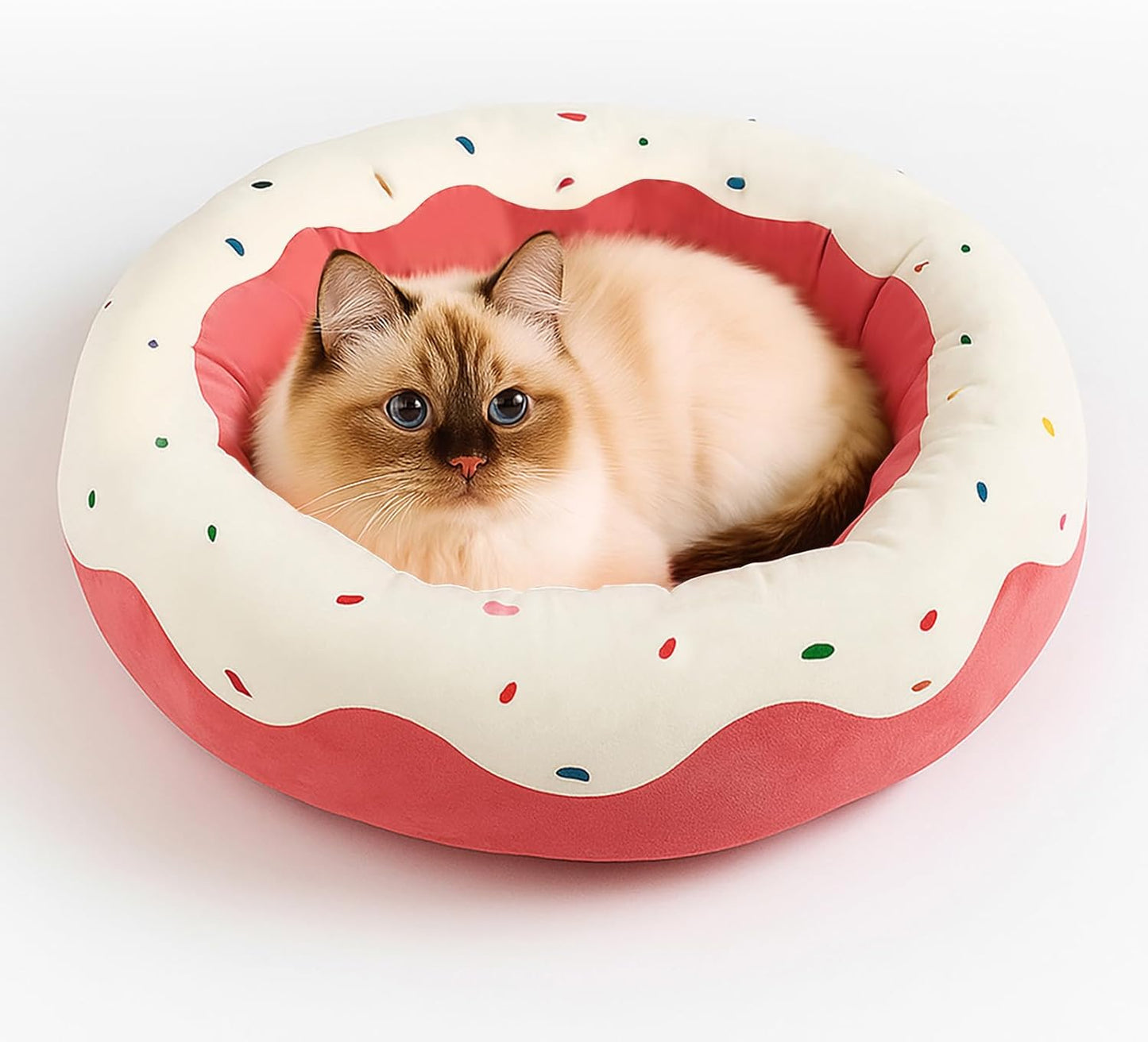 귀여운 고양이 침대 새끼 고양이 침대, 부드러운 소형견 침대, 강아지 및 고양이를 위한 세탁 가능한 반려동물 침대, 재미있는 도넛 모양, 61cm(24인치)
