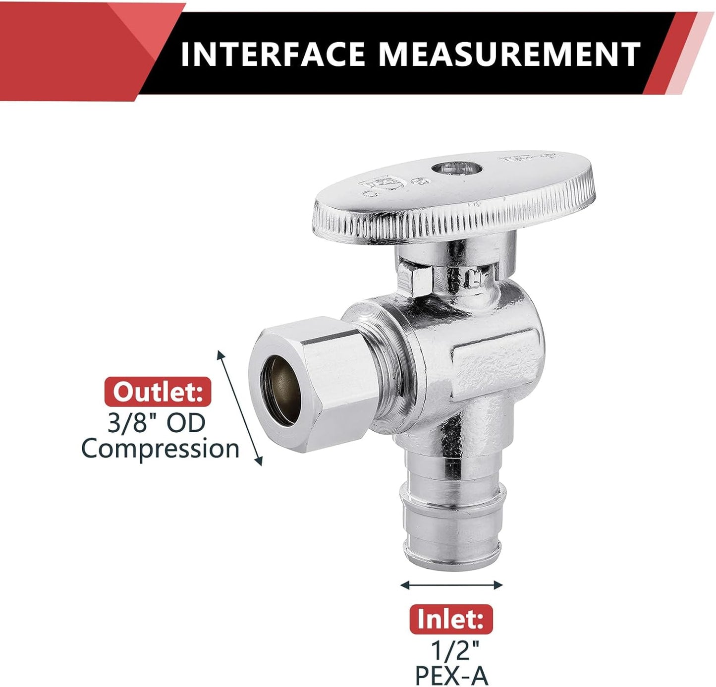 10 PCS EFIELD Stop Angle Valve Pex-A Inlet, 1/4 Turn,3/8" OD Compression X 1/2" Pex-A Expansion, Chrome Plated Brass,(VALVE094-10PCS)