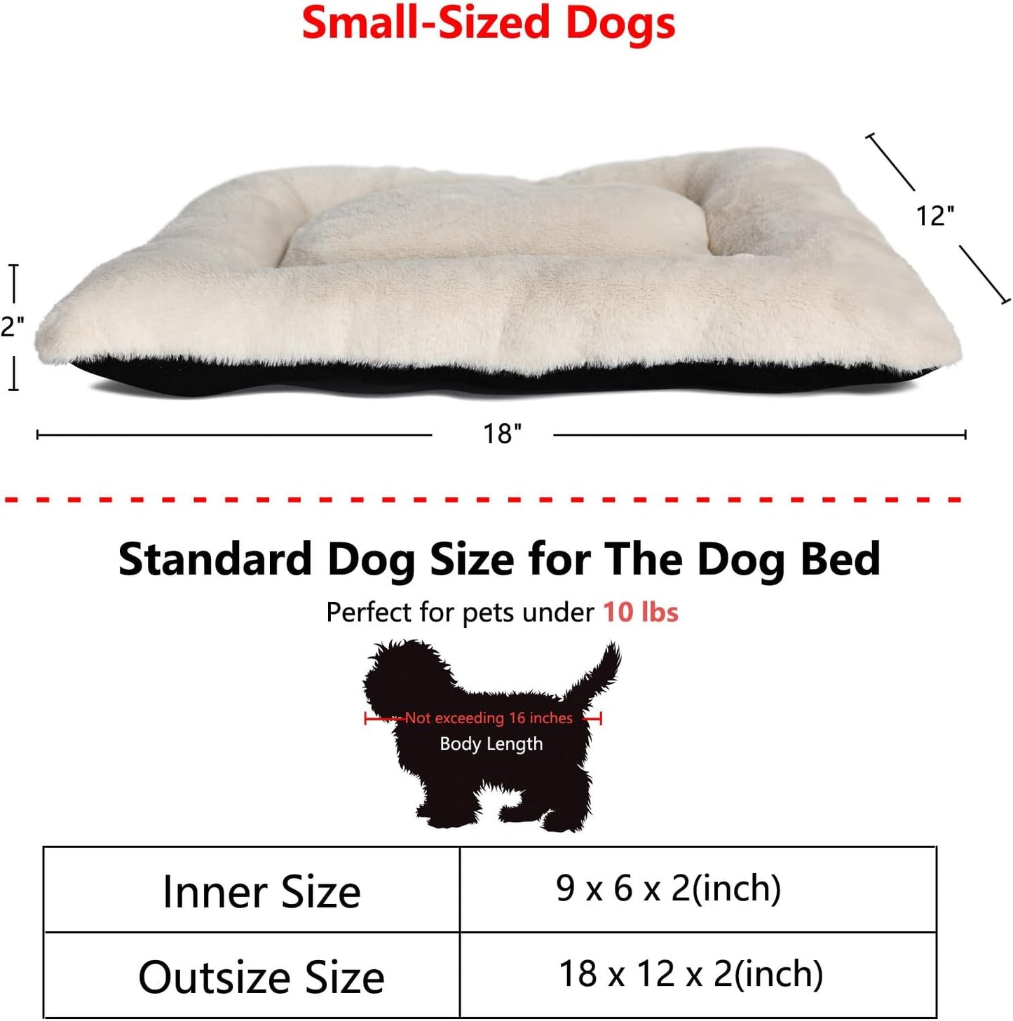 Dog Crate Bed Washable Dog Beds for XX-Small Dogs Deluxe Thick Flannel Fluffy Comfy Kennel Pad Anti-Slip & Anti-Scratch Pet Sleeping Mat, 18 x 12 Inch, Beige