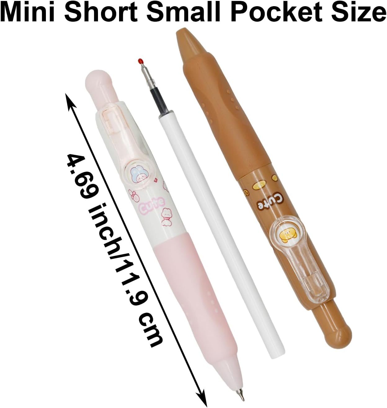Maydahui 8 Pcs Cute Mini Bunny and Bear Pens Kawaii Rabbit Pen Retractable Short Small Pocket Size Changeable Images Black Ink for Purse Notebook Shcool Office