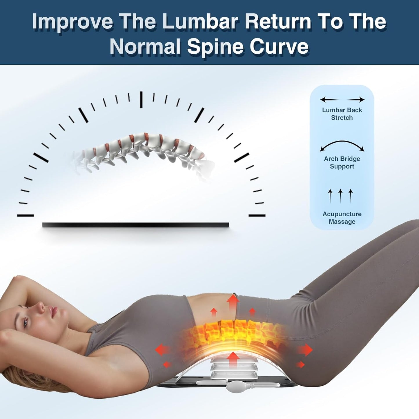 Docemel Back Stretcher for Lower Back Pain Relief,Adjustable Inversion Lumbar Traction Device,Lumbar Support Board for Spinal Decompression and Scoliosis,Sciatic Nerve Release Tool,Back Cracker Board