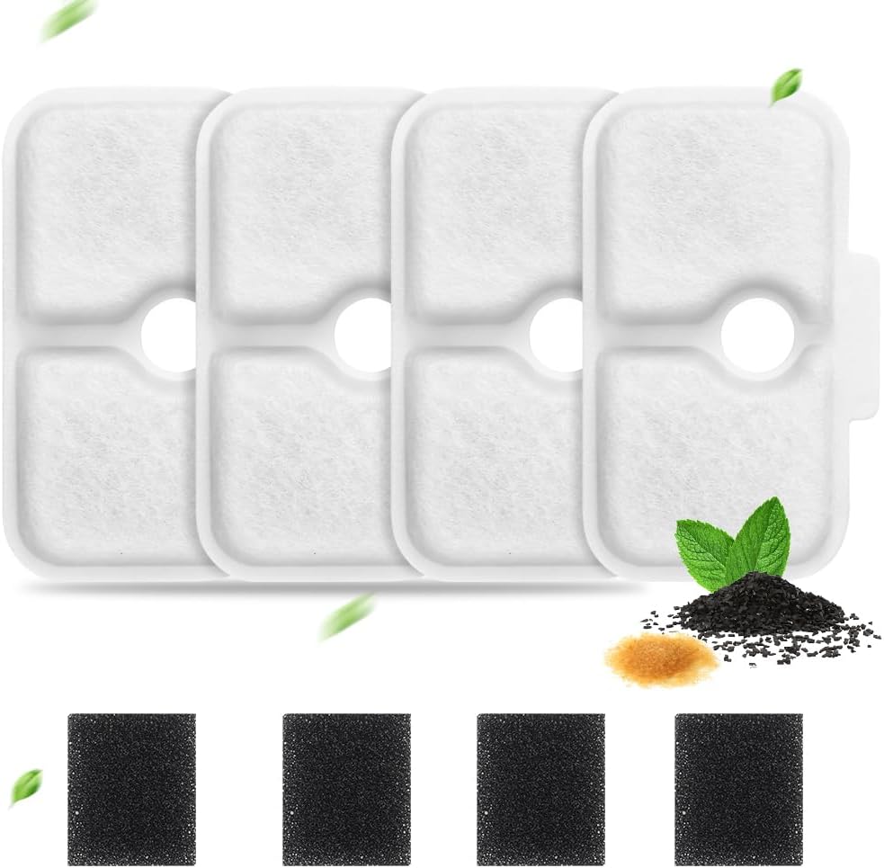 8 Pack Cat Water Fountain Filter,Triple Filtration System Replacement 4 Pcs Cats Waters Fountains Filters with 4 Pieces Sponges Compatible With Dockstream (4 Filters & 4 Sponges)