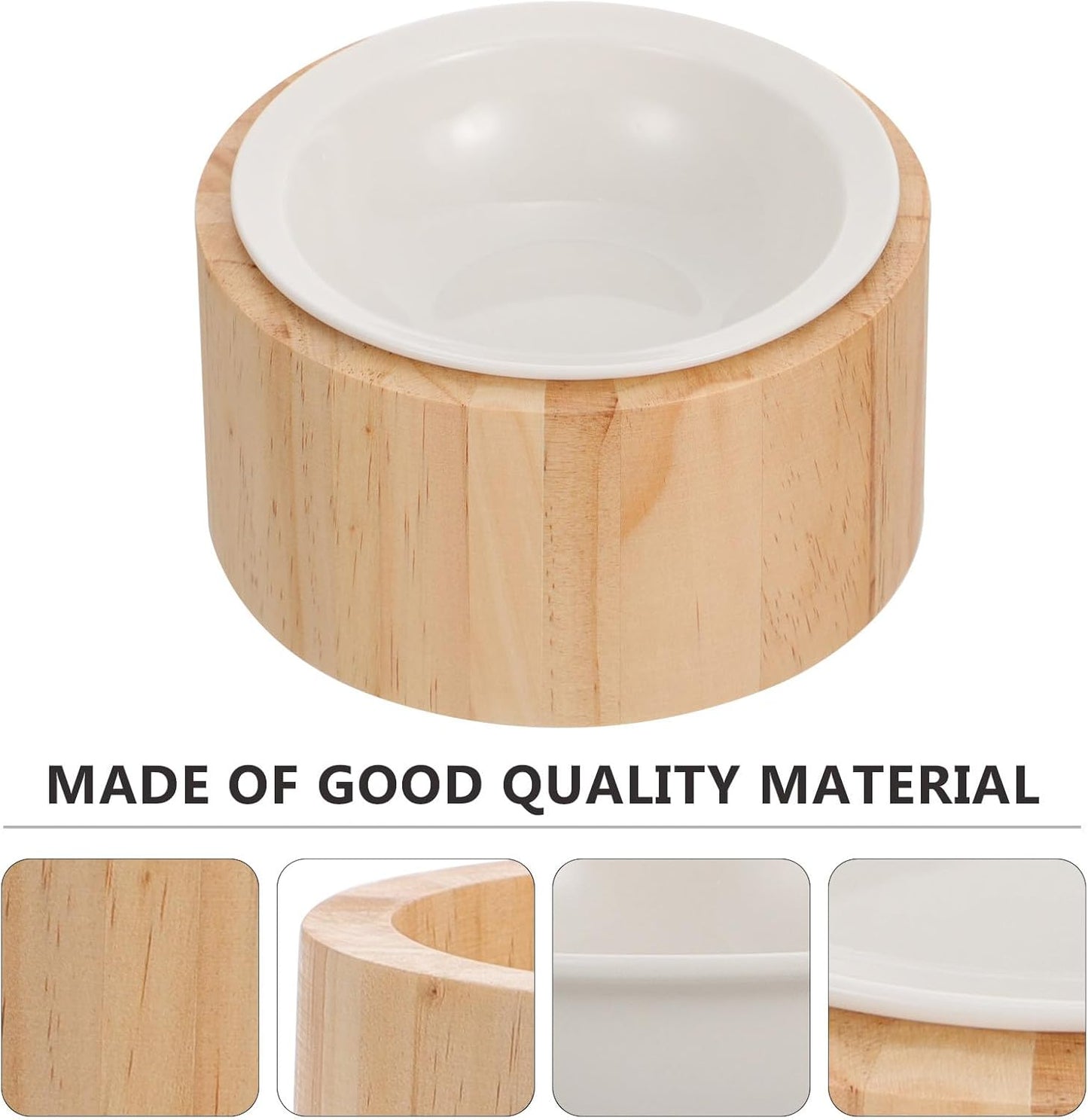 Milisten Elevated Ceramic Kitten Bowl with Wooden Stand, Raised Cat Food Dish for Spine Protection, Anti-tip Pet Feeder for Indoor Cats and Kittens