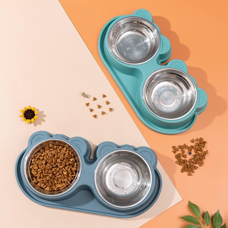 Pet Automatic Feeder + Waterer for Cat Stainless Steel Bowl Anti-Leak Water Fountain 2 in 1 Pet Tableware Dog Water Feed
