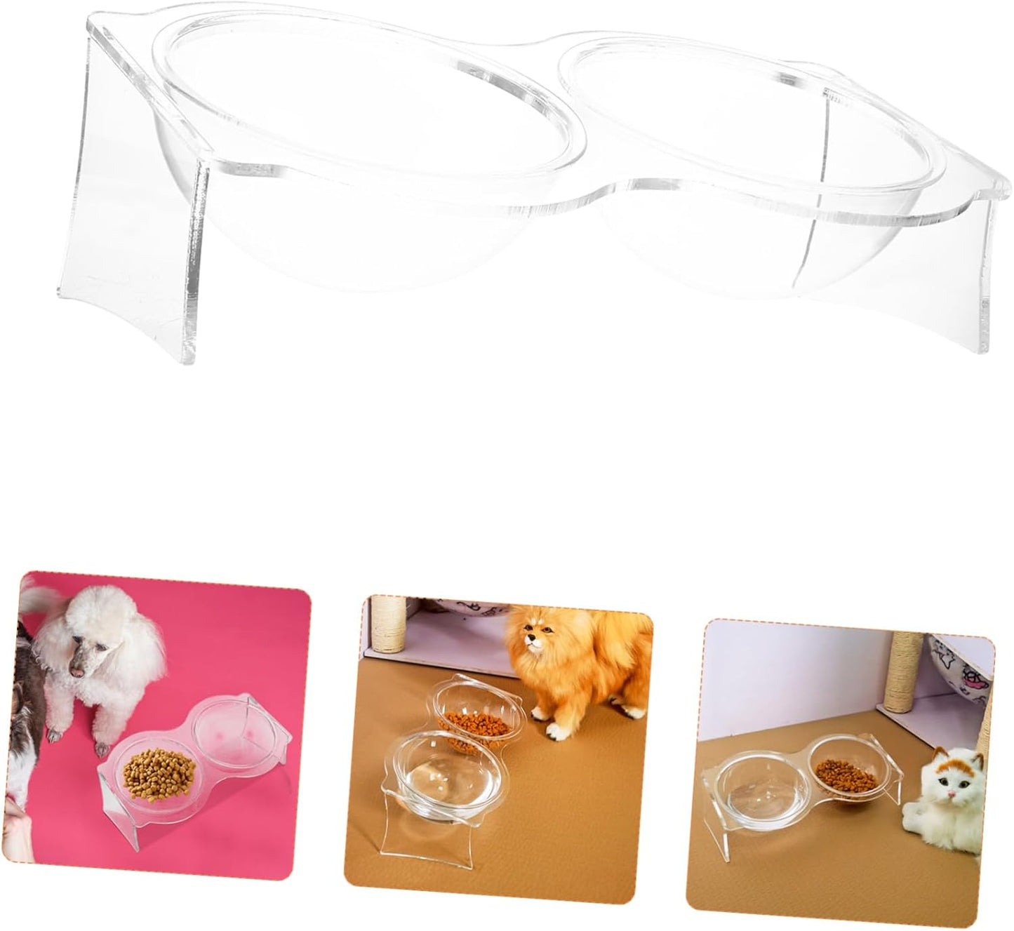 TOYANDONA Elevated Double PET Bowls Acrylic Cat and Dog Food Water Bowl Set Neck Protective Feeding Station for Cats and Kittens Sturdy and Easy to Clean