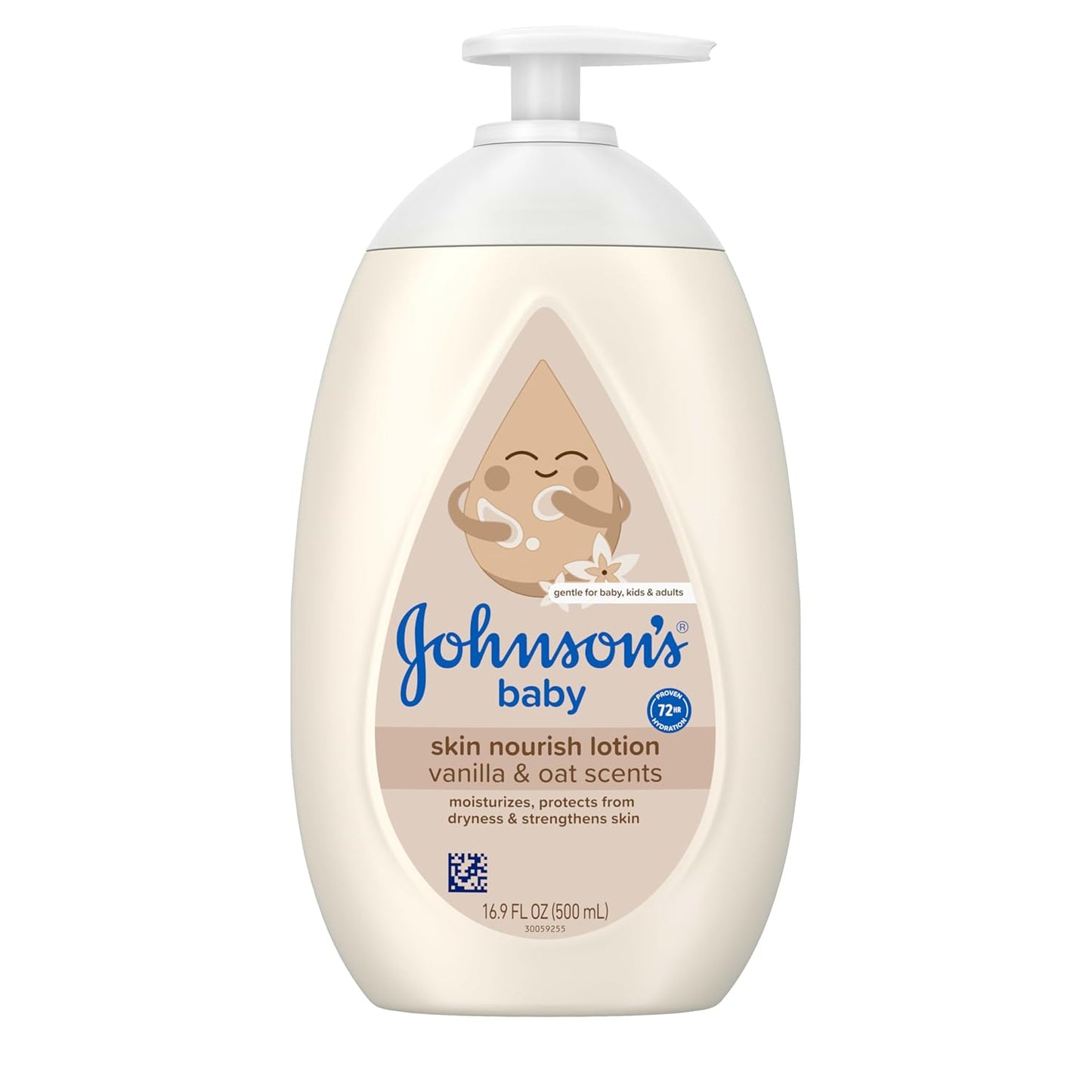Johnson's Skin Nourishing Baby Lotion, Vanilla & Oat Scents, Hypoallergenic Baby Body Lotion for 72 Hour Hydration, Moisturizes & Protects from Dryness, Baby Essentials 16.9 fl. oz