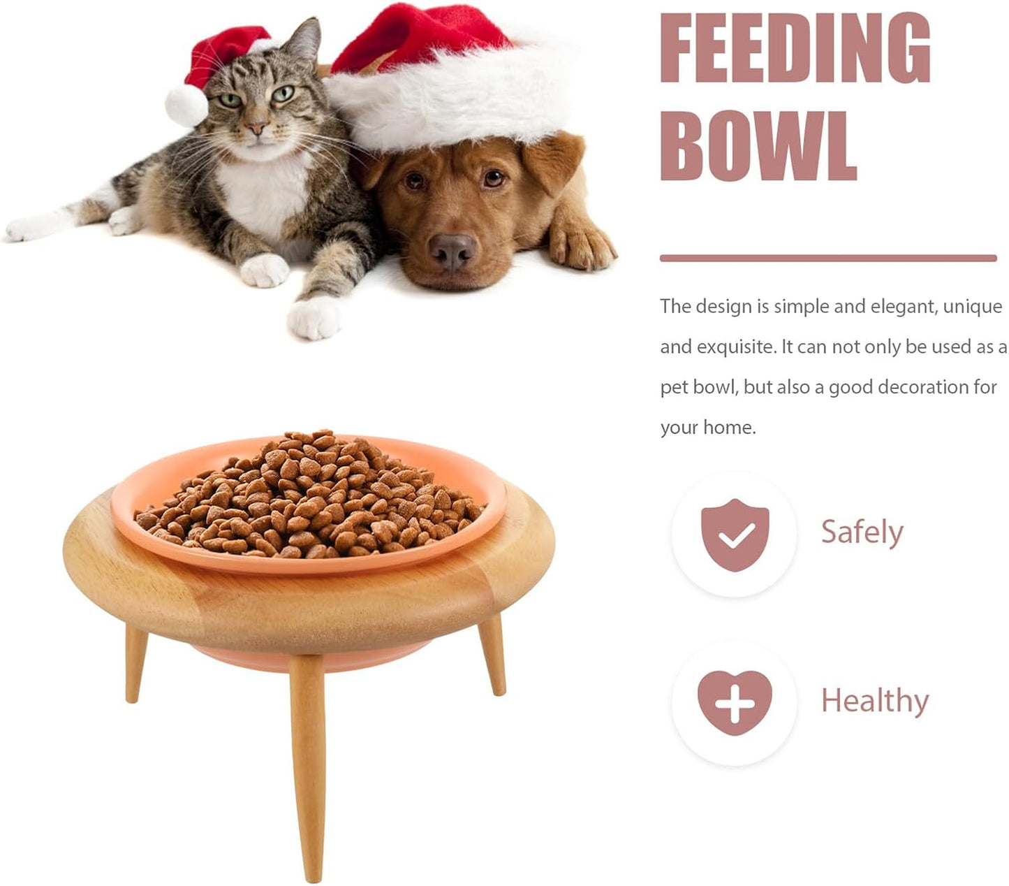 Milisten Elevated Ceramic Cat Bowl with Oak Rack 600ml Raised Pet Food Holder and Water Container for Cats and Small Dogs Feeding