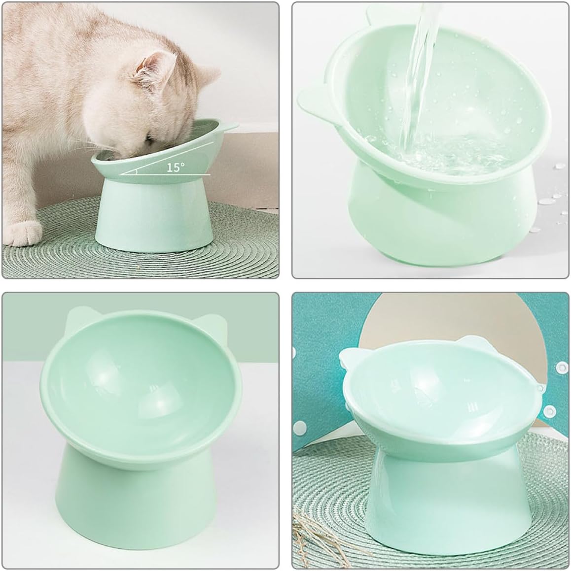 2pcs Raised Slanted Cat Food Bowls with Neck Protection, Wear-Resistant Plastic Feeding Bowls for Whisker Relief and Anti-Spill, Compact Pet Feeders for Cats and Small Dogs