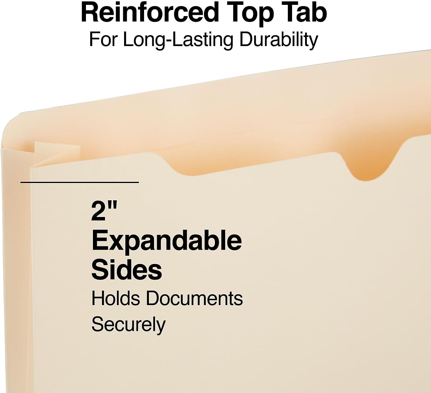 Staples Jacket File Folders, Letter Size, Manila, 2‑Inch Expandable Sides, Heavy‑Duty Construction – 50/Pack