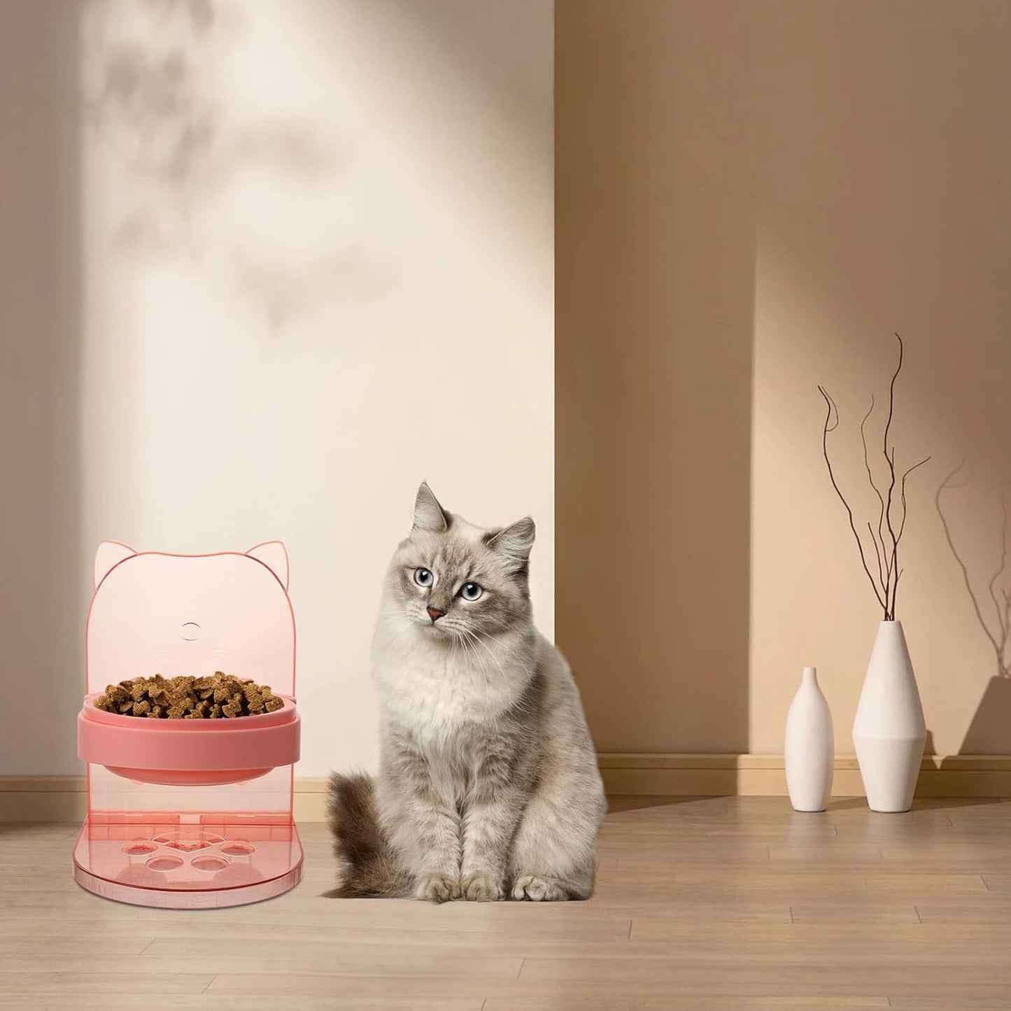 Milisten Elevated Pet Bowl Stand with Anti-Spill Raised Feeding Bowls, Plastic Dog and Cat Food Holder for Neck Support, Pink Puppy and Cat Feeding Station