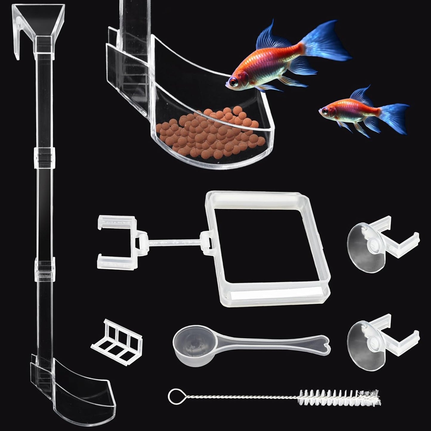 Shrimp Feeder Tube and Dish Set - Aquarium Fish Feeder with Feeding Ring and Cleaning Brush - Prevent Food Scattering