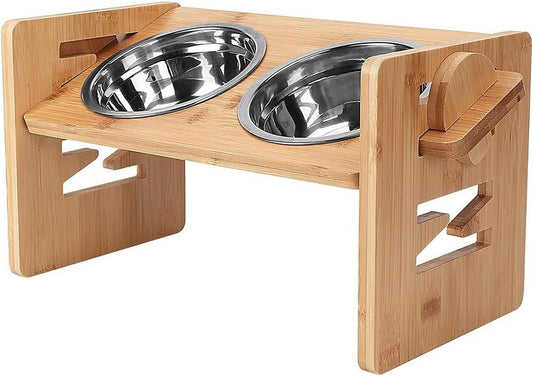 Milisten Raised Dog Bowl Stand with Neck Protection Elevated Pet Food Feeder Rack for Cats and Dogs Bamboo Style Pet Bowl Holder for Home Feeding 15.74X7.67In