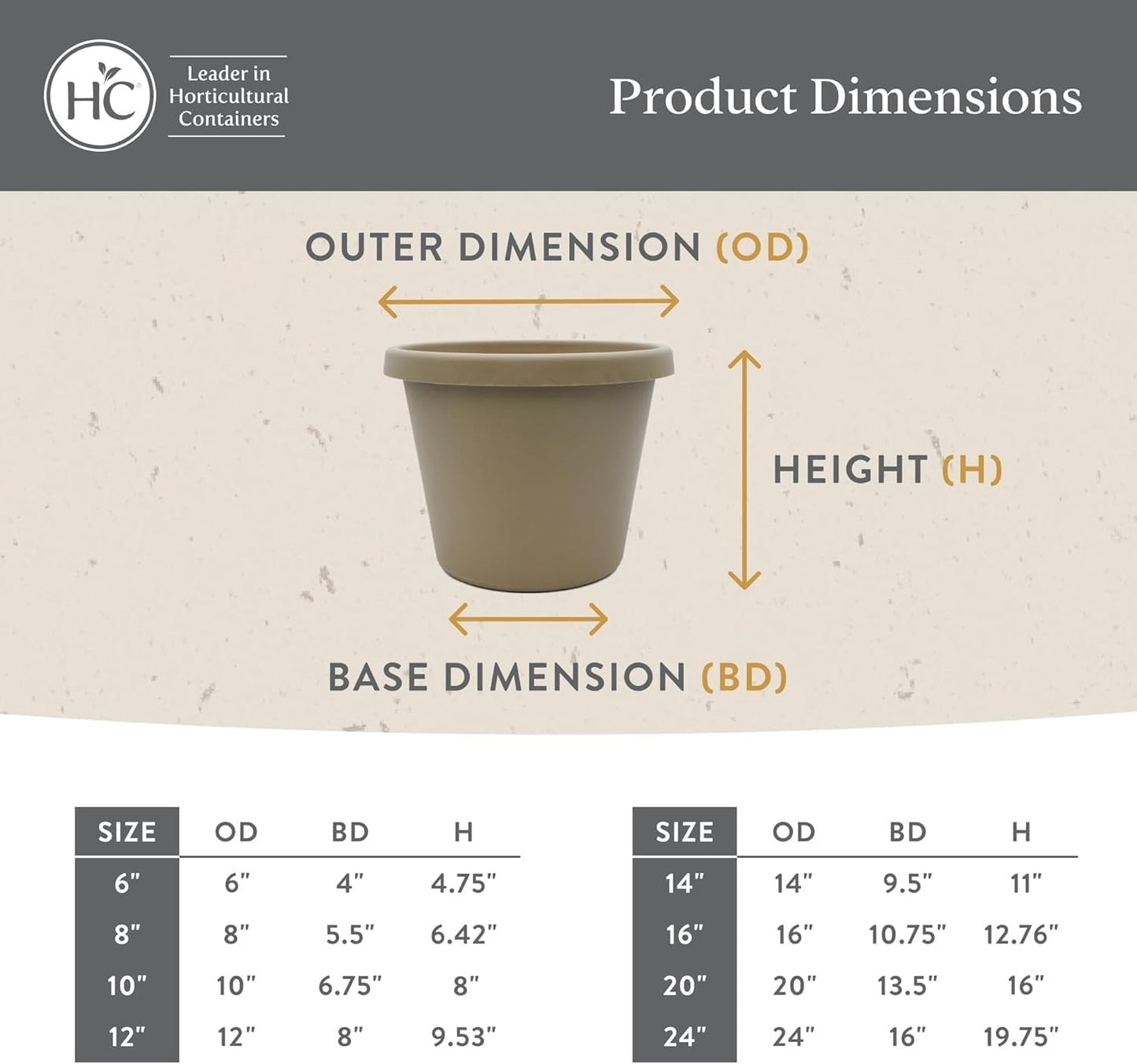 The HC Companies Prima Round Plastic Plant Pot w/Rolled Rim - Lightweight & UV Resistant Flower Pot for Herbs & More - Outdoor & Indoor Plant Pots w/Drainage (14 inch, Cappuccino, Pack of 1)