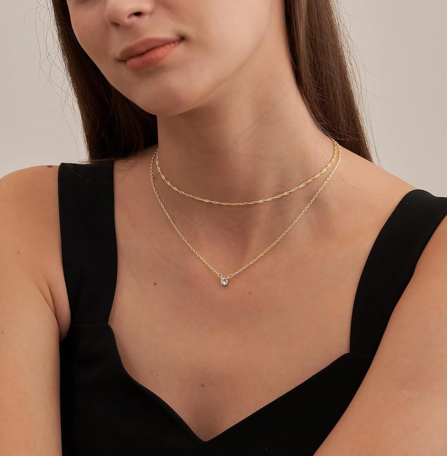 Tewiky Dainty 14k Gold Plated/Silver Cubic Zirconia Necklaces for Women, Simple CZ Jewelry Necklaces Trendy Gifts