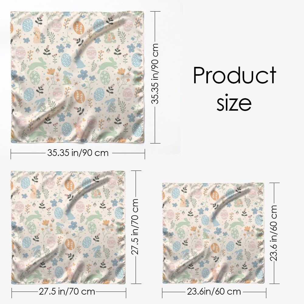 Silk Like Stain Hair Scarf for Women Easter Eggs Bunny Western Square Neck Scarfs for Bag Hair Handbag Scarves 35"