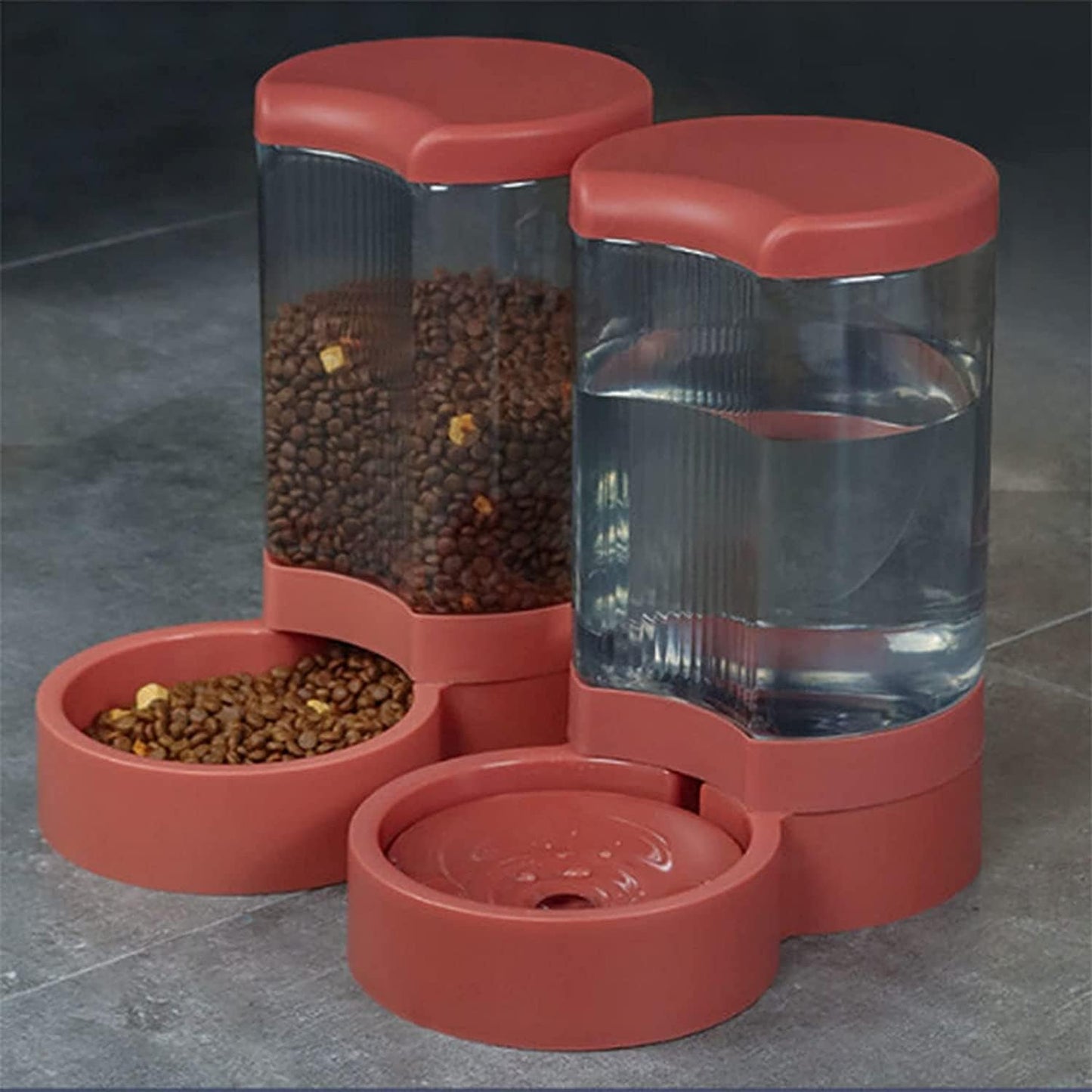 Unplugged Automatic Feeder Automatic Dog Feeder And Water Dispenser Set Gravity Self Feeding Food Waterer For Small Medium Pet Cats Dogs Kitten Puppy cat fountain (Color : White) (Red)
