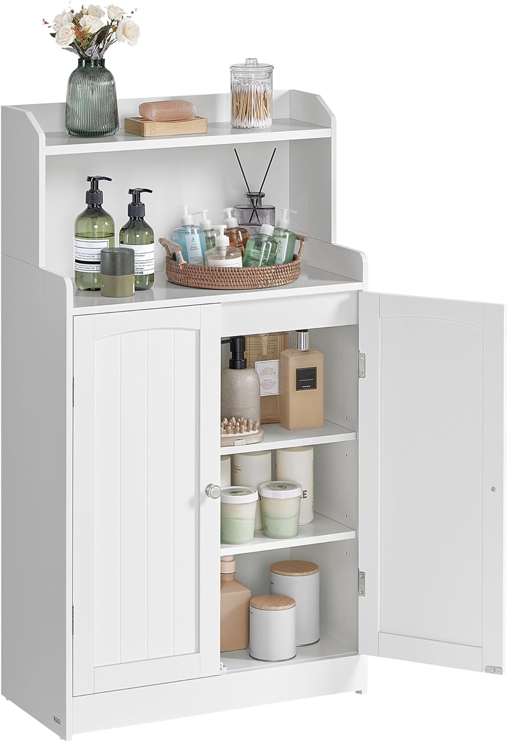 VASAGLE 39.4-Inch Tall Storage Cabinet, Floor Cabinet with 2 Doors, 2 Adjustable Shelves, Freestanding, for Bathroom, Kitchen, Living Room, Cloud White UBBC770W01