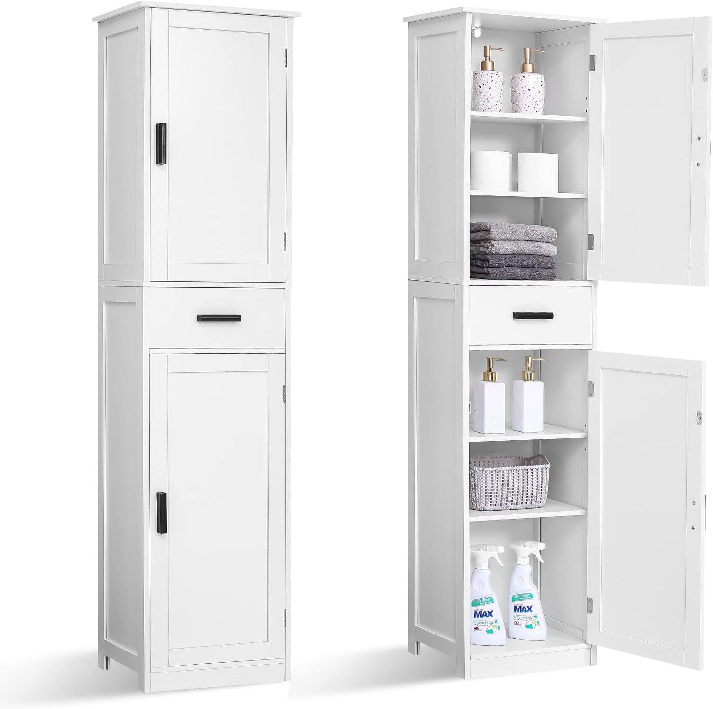 usikey 67'' Tall Bathroom Cabinet, Storage Cabinet with 4 Shelves & 2 Doors, Narrow Storage Cabinets for Bathroom, Living Room, Home Office, White