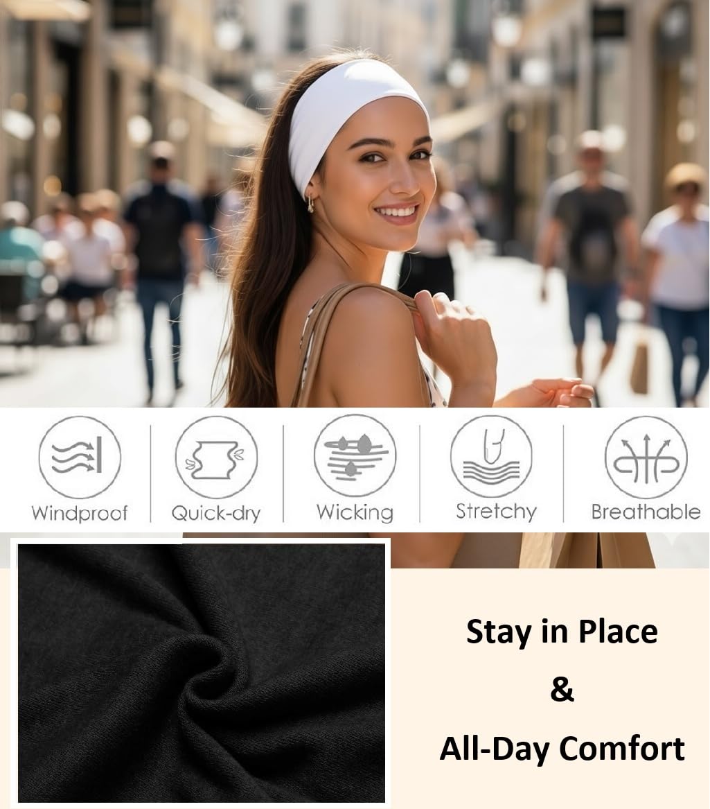 Huachi Headbands for Women Non Slip 16 Pack Elastic Sports Hair Bands for Women, Soft Cotton Cloth Headband for Workout Yoga Fashion Hair Accessories, Black White Gray Trendy Head Bands