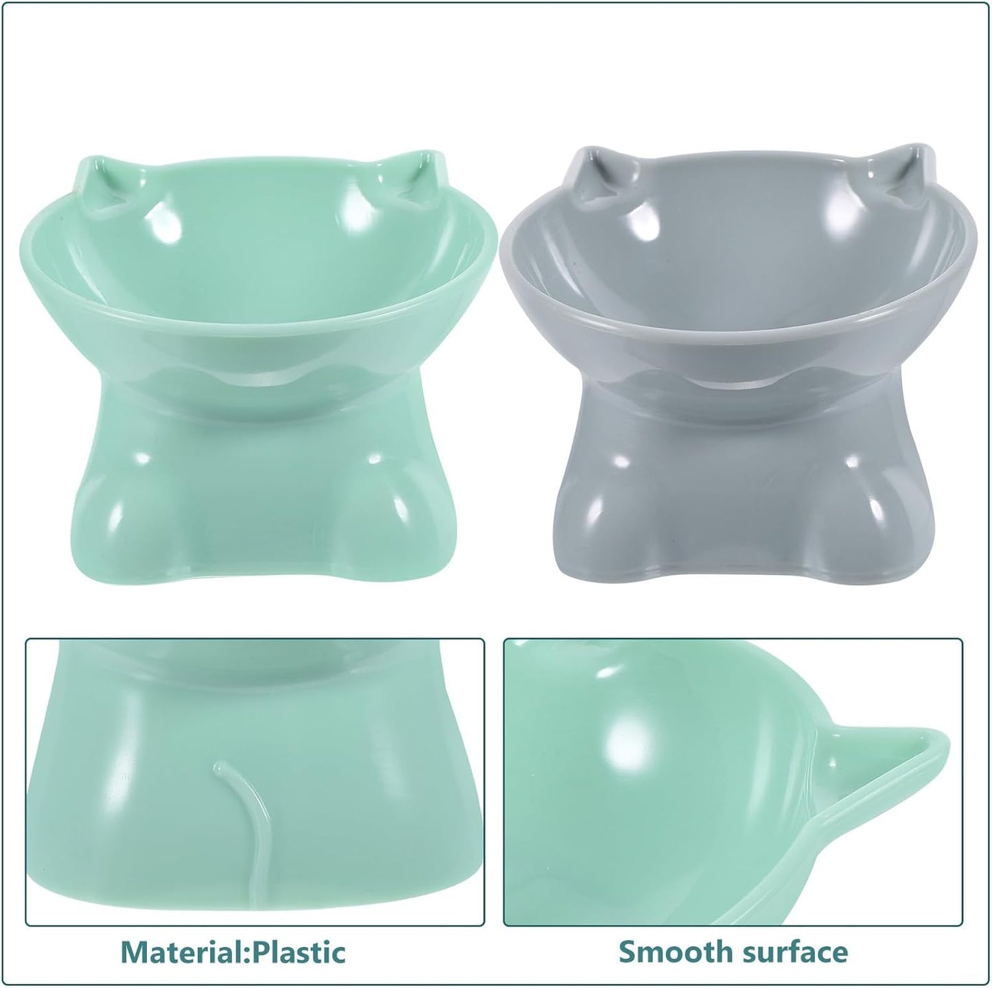 Milisten 2pcs Elevated Cat Feeding Bowls Plastic Raised Pet Food Dishes with Neck Protection Slanted Design for Cats and Small Dogs in Blue Gray and Green