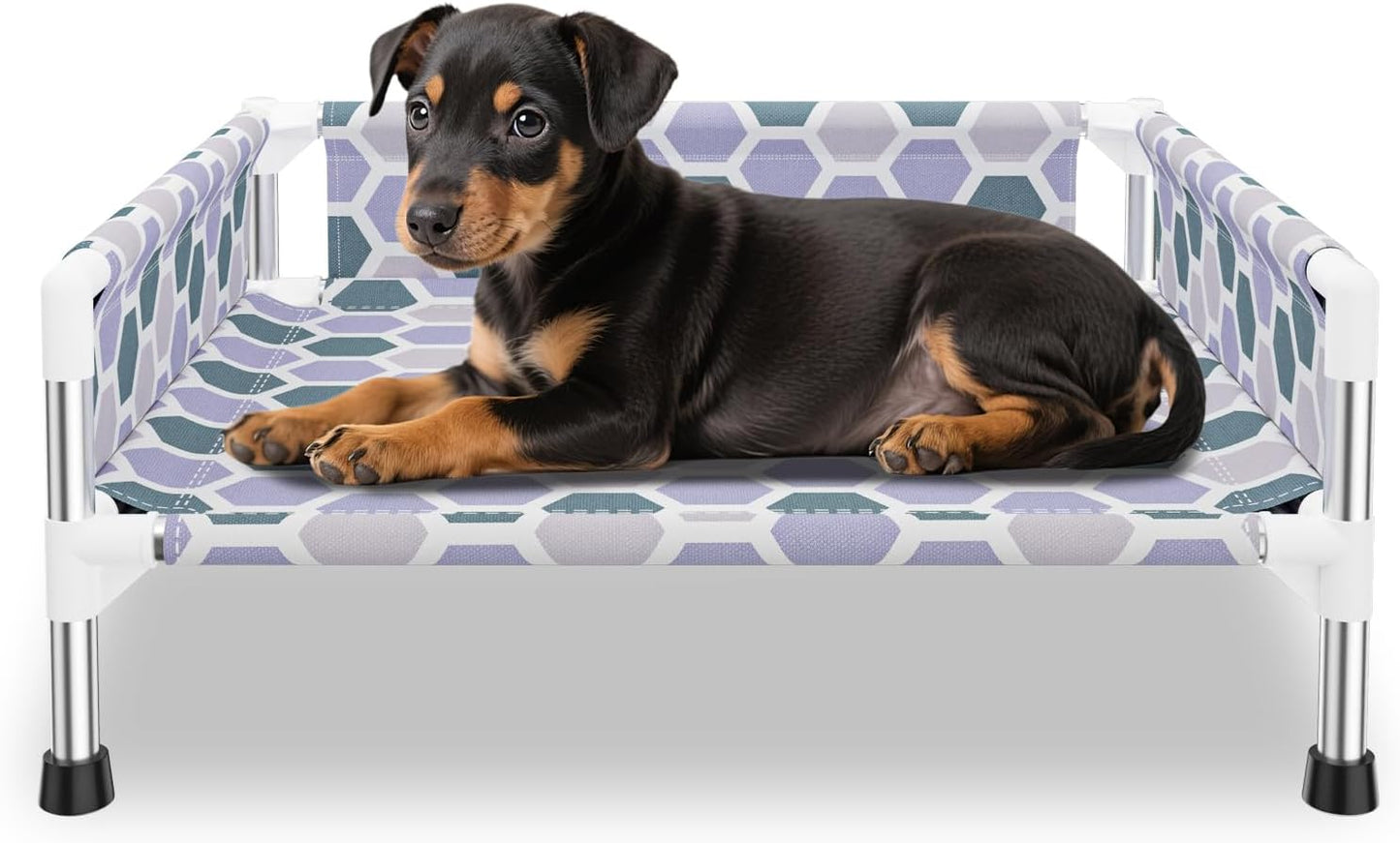 Elevated Dog Bed, Cooling Outdoor Dog Cot with 3-Sided Guard Rails, Raised Pet Bed for Indoor and Outdoor, Durable & Breathable(19.8" L x 19.8" W x 5.9" Th)