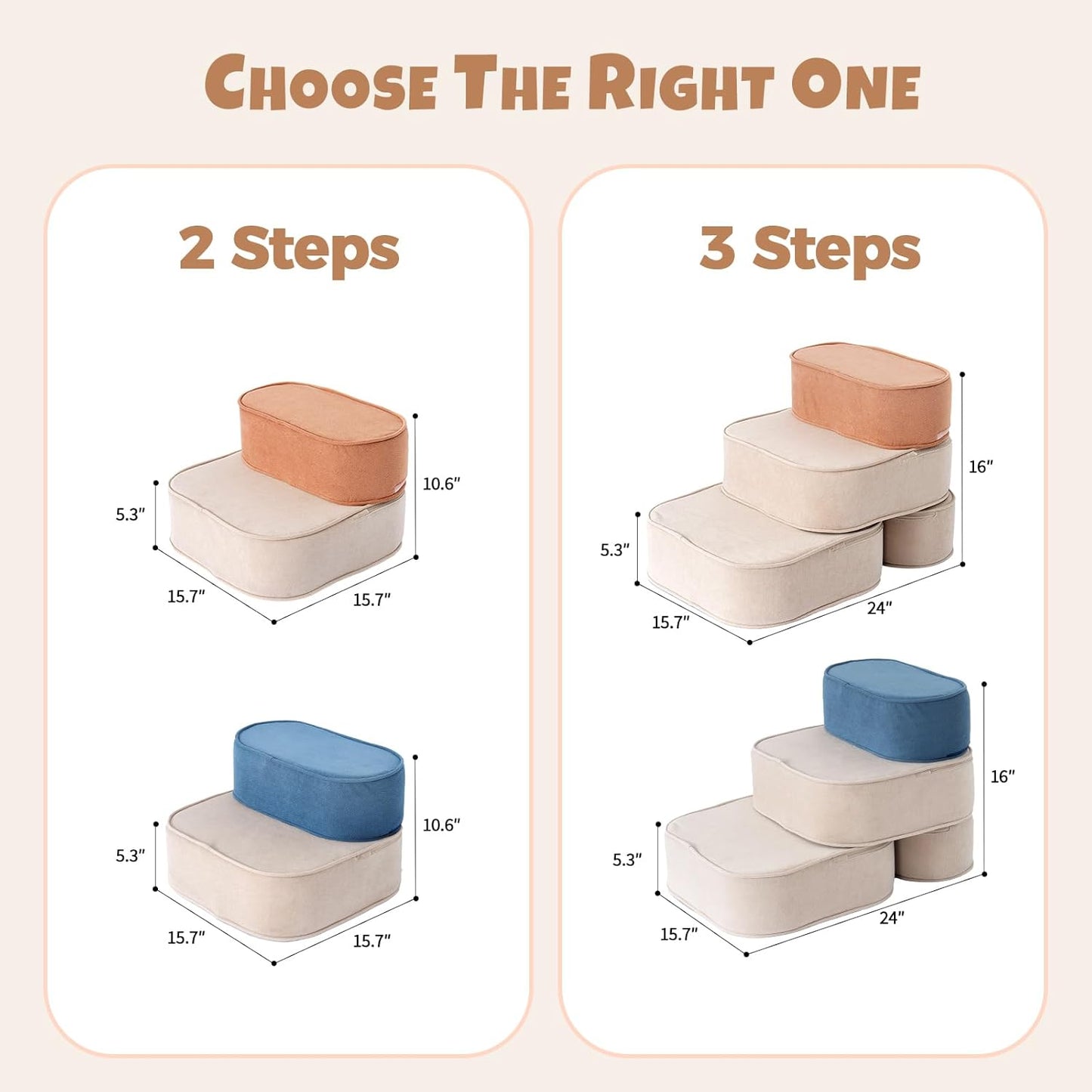 Dog Stairs for Small Dogs, 3 Step Dog Stair for High Bed and Couch, Non-Slip High Density Foam Sturdy Pet Steps with Removable Washable Cover for Older Cat