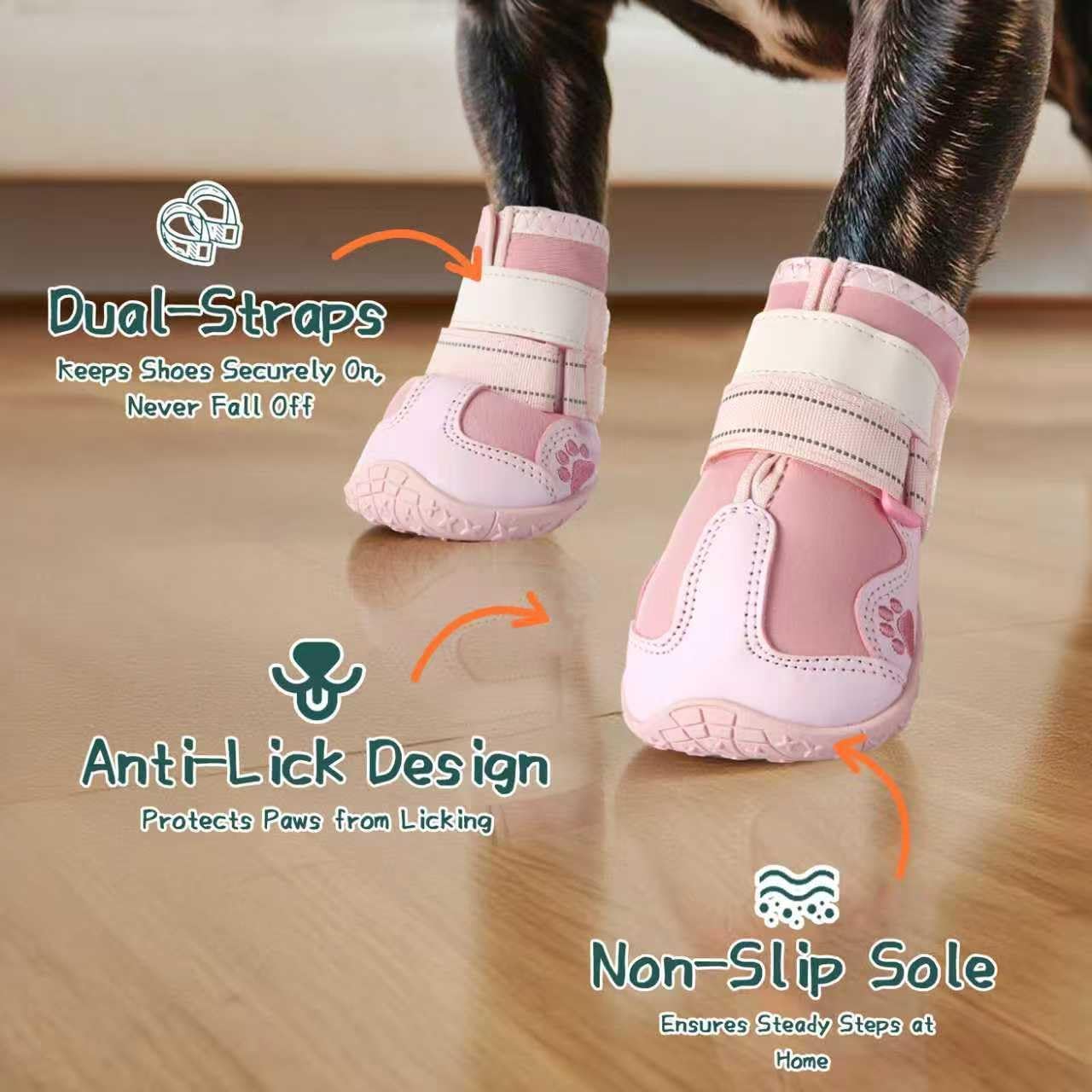 Dog Shoes for Large Dogs, Anti-Slip Dog Boots for Winter Snow, Hot Pavement, Dog Booties & Paw Protectors Pink Size 6