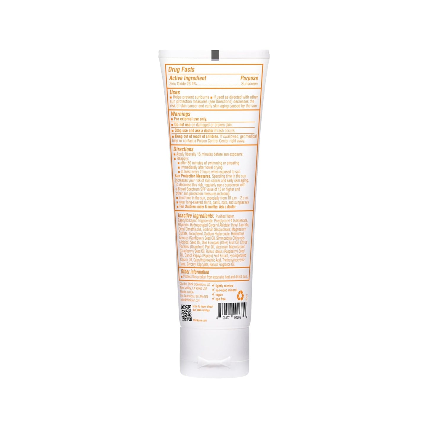 Thinkbaby SPF 50+ Baby Sunscreen, 3 Oz. – Safe, Natural Mineral Sun Cream for Babies - Water Resistant, Broad Spectrum UVA/UVB Sun Protection – Vegan Sunscreen for Kids