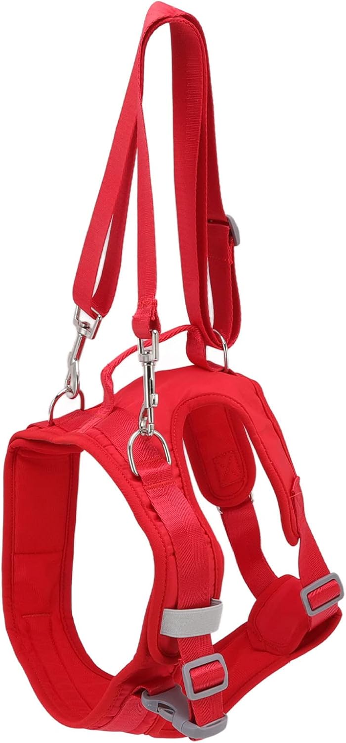 Dog Lift Harness Adjustable Safe Recovery Aid Puppy Front Leg Support Sling for Old Disabled Injured Pet Red Fleece Lining (L)