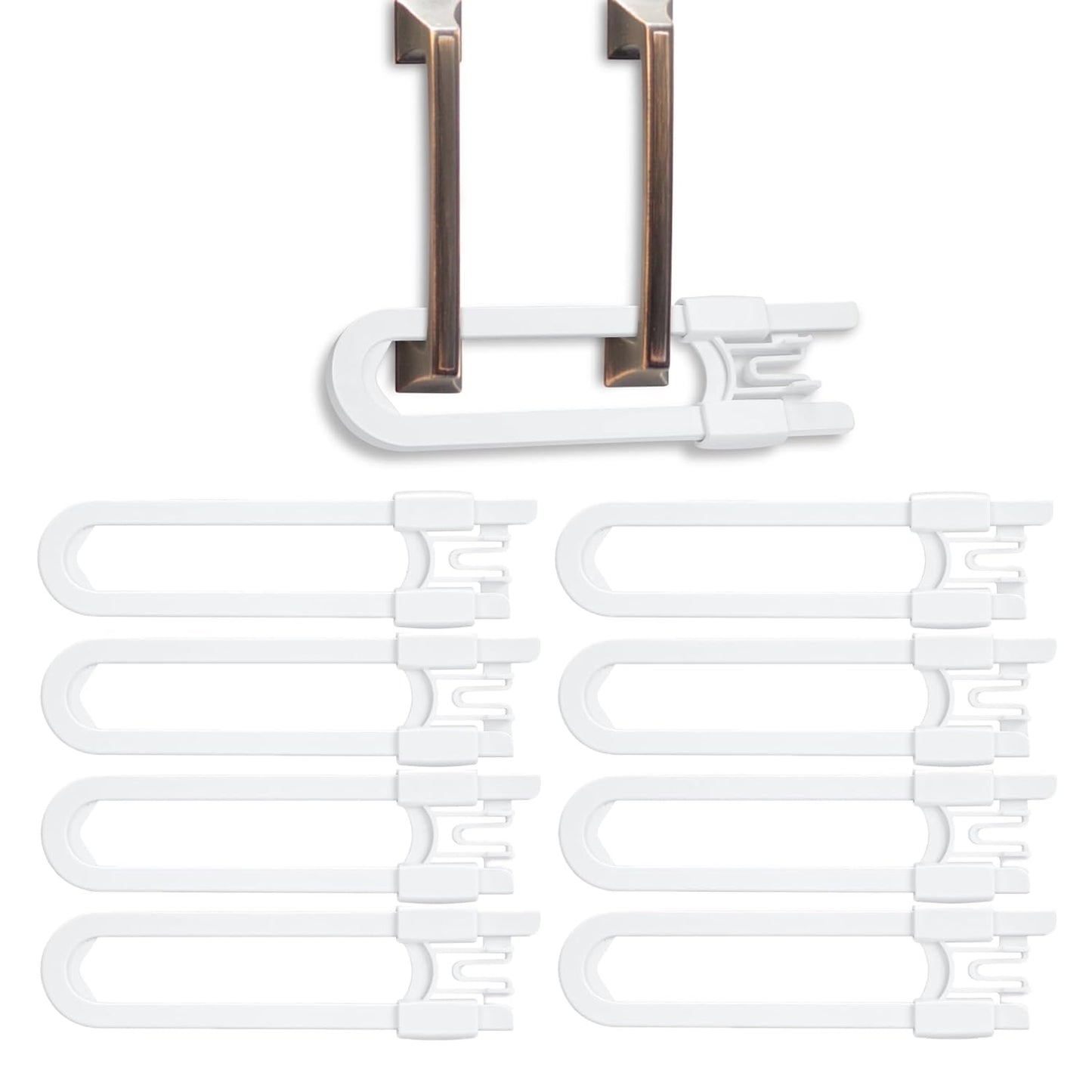 Vmaisi 8 Pack Baby Sliding Cabinet Locks - Adjustable U Shaped Child Safety Locks,Childproof Latches for Kitchen Bathroom Storage Cupboards Doors, Handles and Knobs White