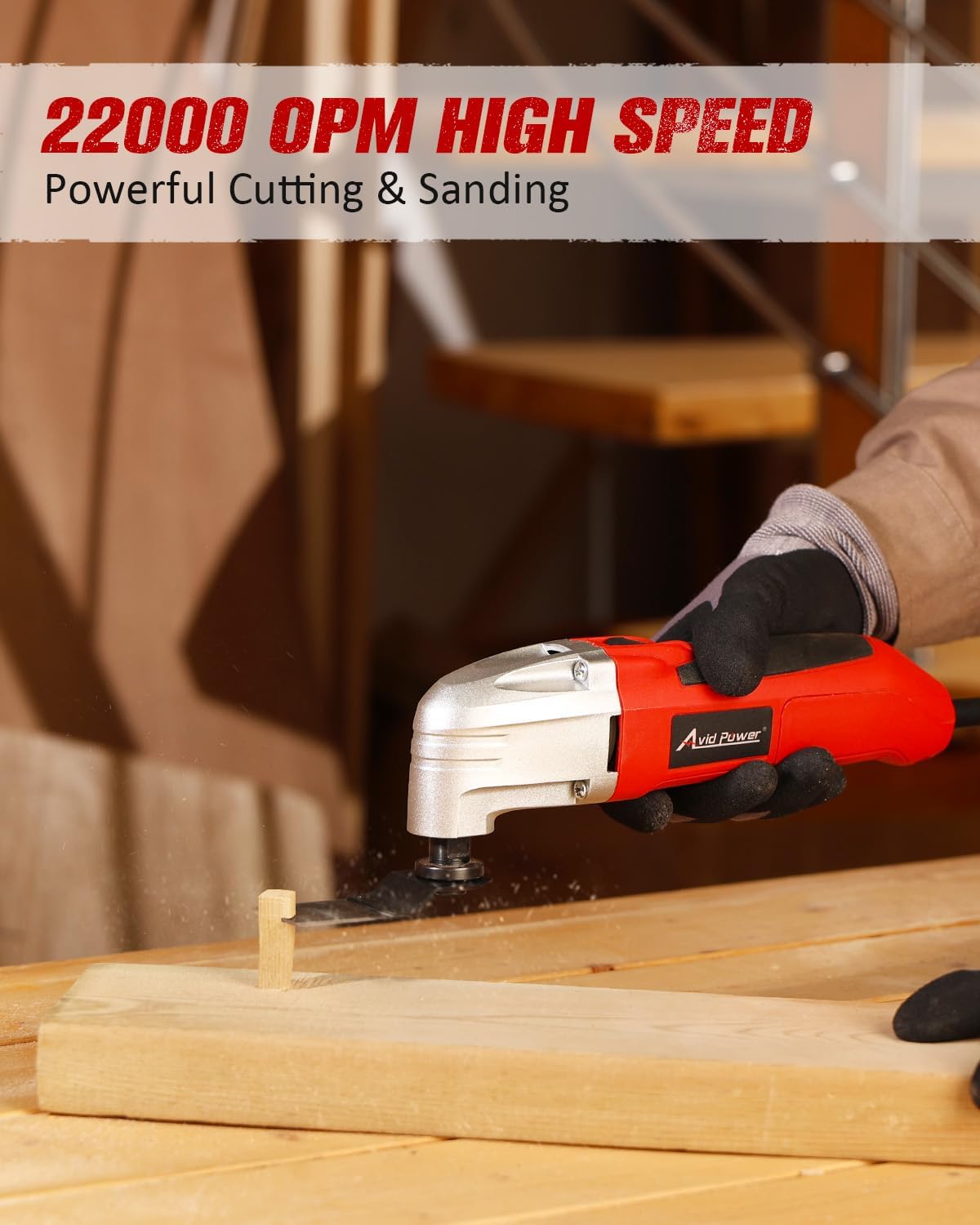 AVID POWER Oscillating Tool, 22000 OPM Electric Oscillating Multi Tool with 3°Oscillation Angle, Cutting, Sanding, Grinding, Scraping, 11 Accessories & Universal Interface-Red