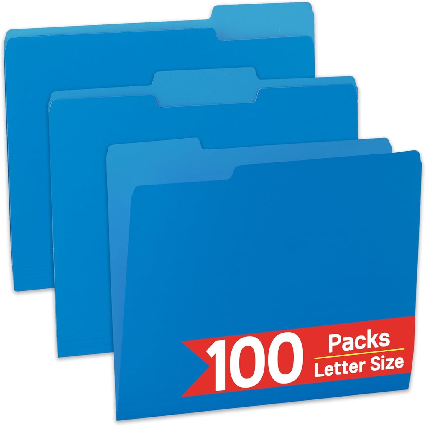 100 Packs Blue File Folder,1/3-Cut Tabs,Heavy Duty Paper File Folders Letter Size,8.5x11 Inch Manilla File Folders for Office Filing,School Projects and Home Document Organizing