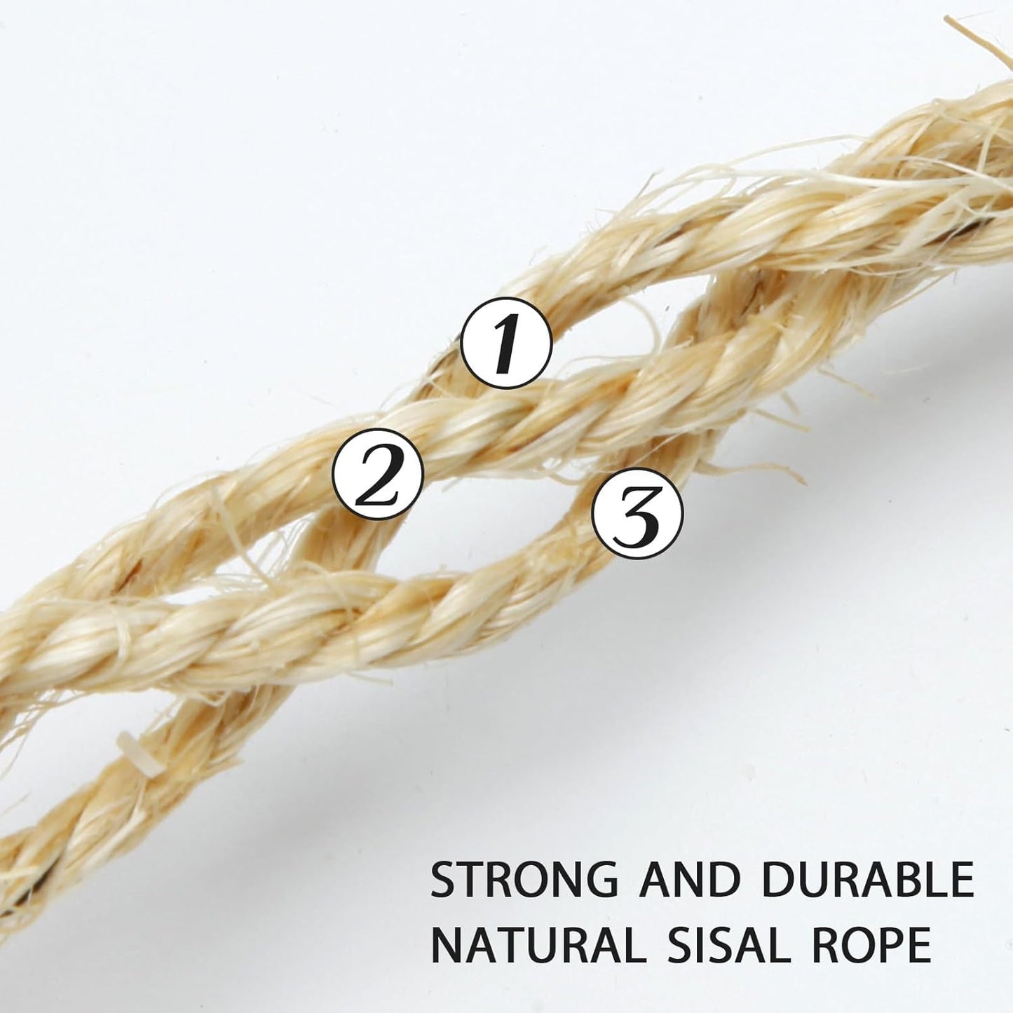 4mm Natural Sisal Rope - 164-Ft, Cat Scratcher Repair & DIY Cat Tree, Wide Application, Length Choices