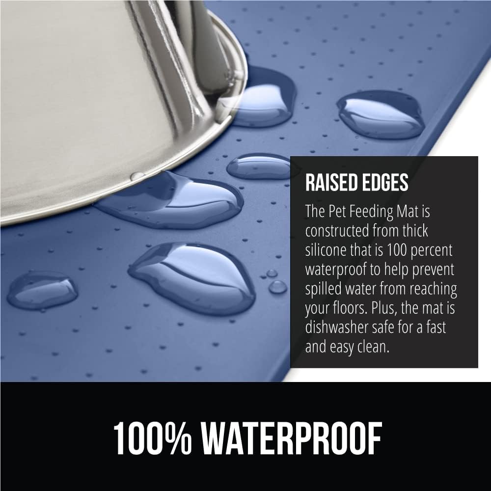 Gorilla Grip Slow Feeder Dog Bowl and Pet Feeding Mat, 4 Cups Dogs Pet Bowls Slip Resistant, Dog Food Mats Size 18.5x11.5 Waterproof Placemats, Both in Light Blue Color, 2 Item Bundle