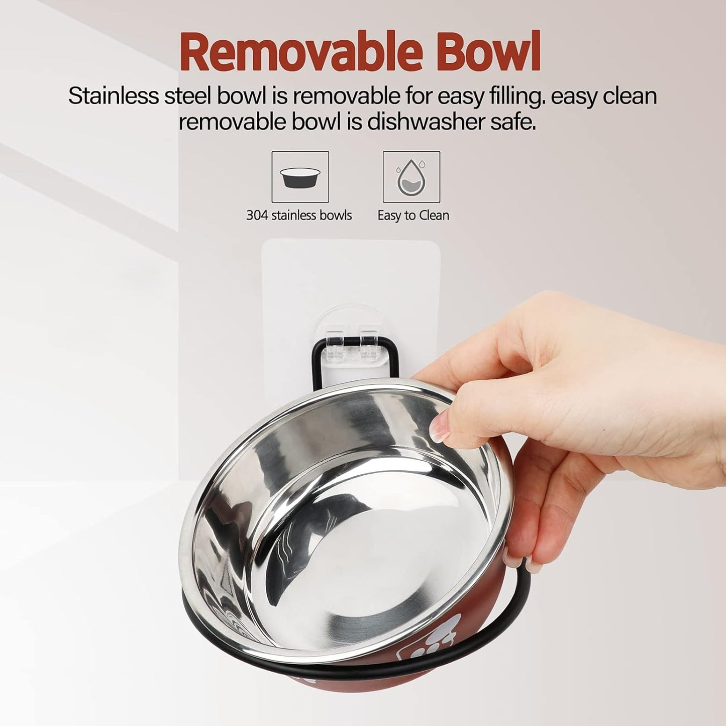 Torlam Elevated Pet Bowls, Wall Mounted Cat Food Dish, Raised Cat Food and Water Bowls, Stainless Steel Elevated Pet Bowls with Stand, Nonslip No Spill Pet Feeding Bowls (2 Packs) (Red)