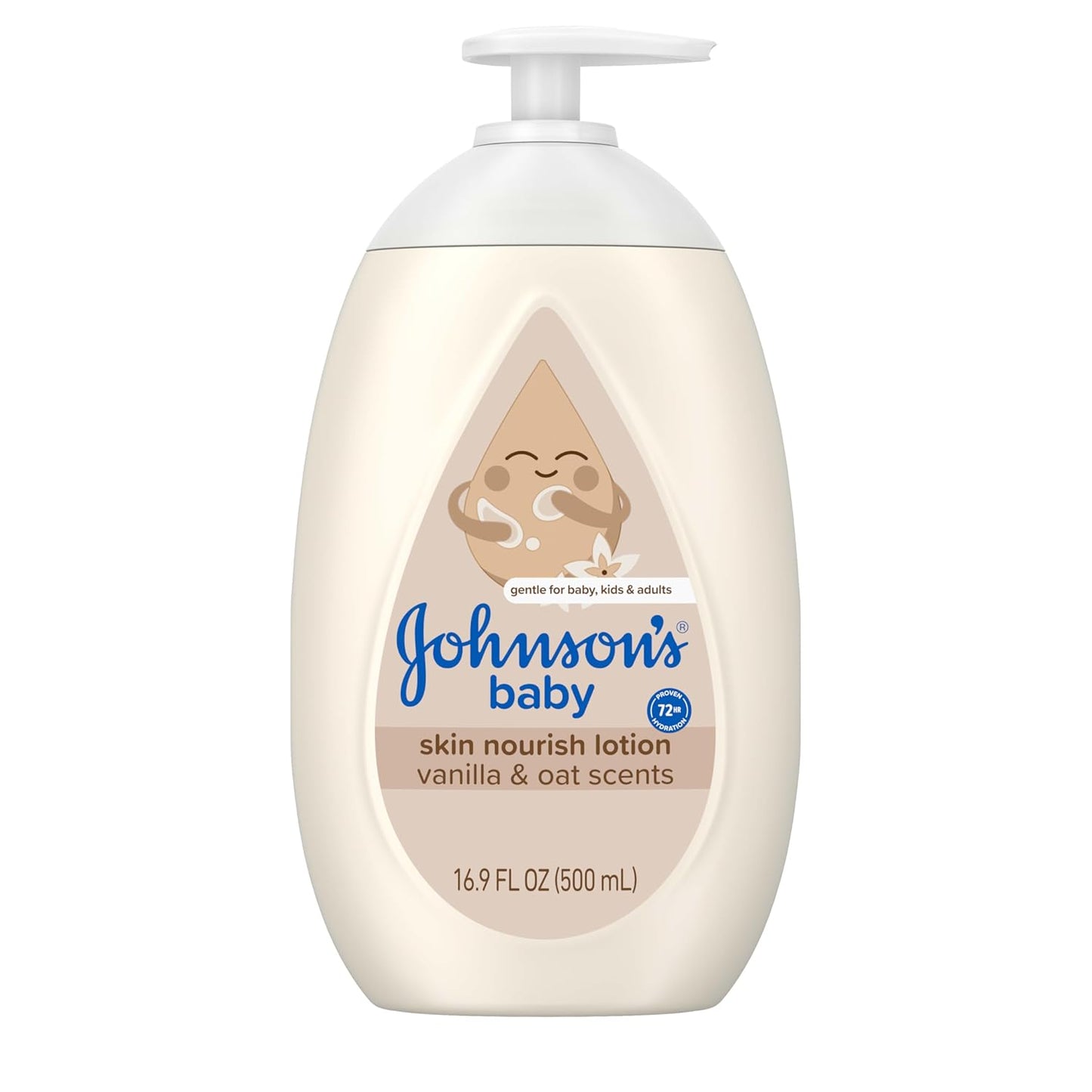 Johnson's Skin Nourishing Baby Lotion, Vanilla & Oat Scents, Hypoallergenic Baby Body Lotion for 72 Hour Hydration, Moisturizes & Protects from Dryness, Baby Essentials 16.9 fl. oz