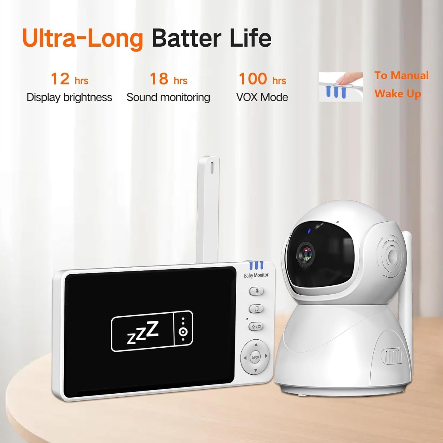Video Baby Monitor with Camera and Audio,720P 5" HD Wireless No WiFi, 2-Way Talk,Voice Motion Detection, 8 Lullabies, 1000ft Long Range, Night Vision, Temperature & Feeding Alarm, 355° PTZ
