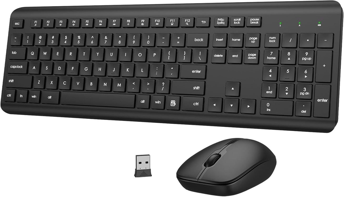 Wireless Keyboard and Mouse Combo, Full-Size Silent Ergonomic Keyboard and Optical Mouse, Long Battery Life, 2.4GHz Lag-Free Cordless Mice Keyboard for Computer, Mac, Laptop, PC, Windows
