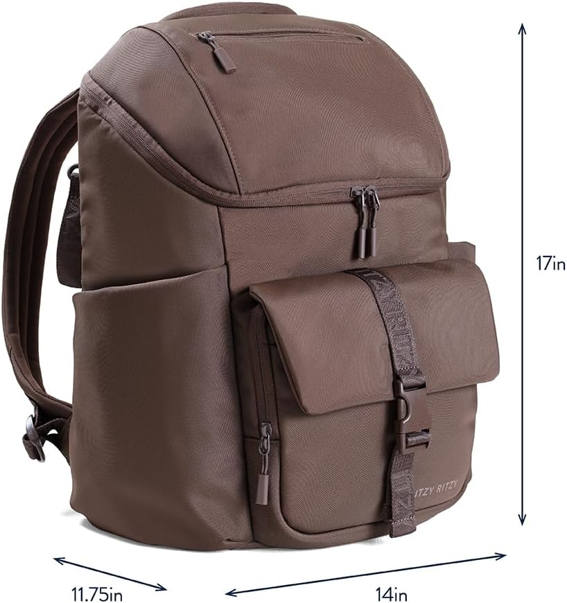 Itzy Ritzy Belong Bucket Backpack – Lightweight Diaper Bag Backpack Featuring 16 Pockets, Bucket Top Opening, Stroller Straps & Changing Pad – Organized and Stylish Everyday Family Backpack (Mocha)