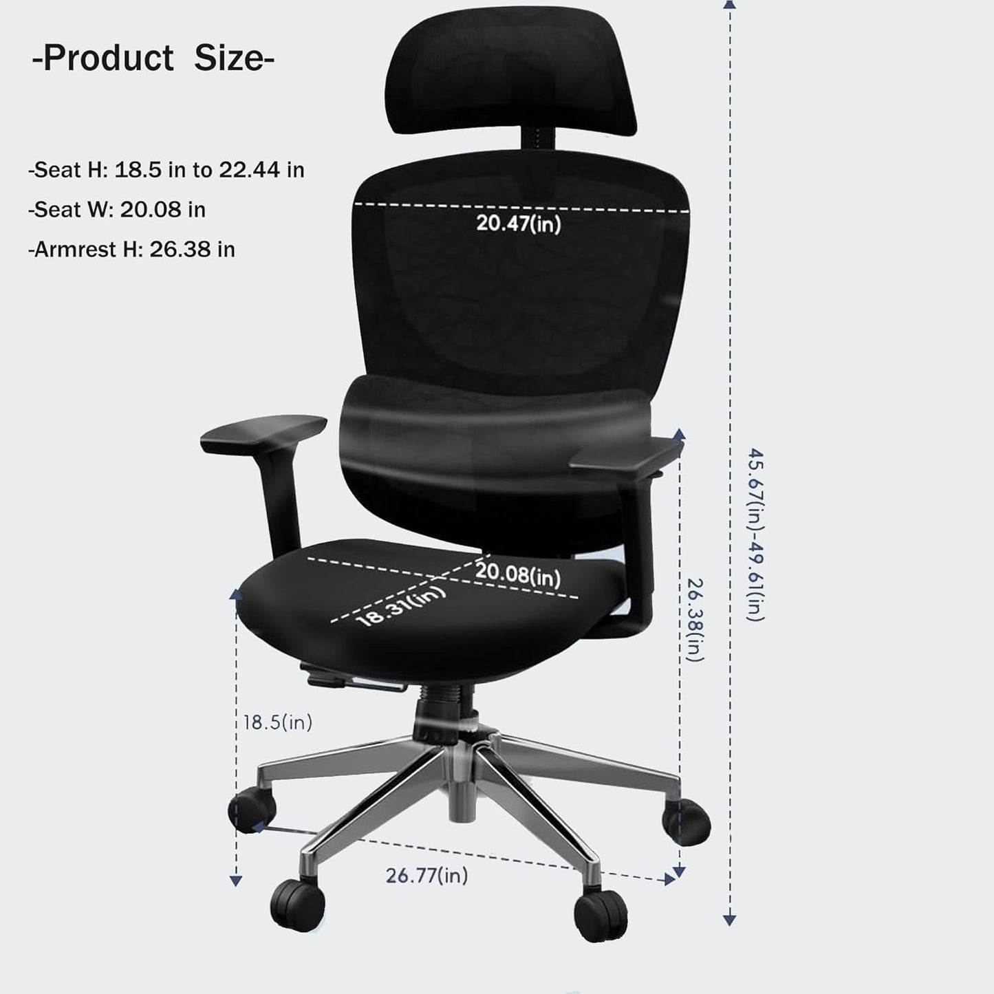 Big Ergonomic Office Chair with Sliding Seat,Dual Back Support -Adjustable 4D Armrests, 2D Headrest, Lumbar Support, 135° Reclining Mesh Back Computer Chair - Home Office/Gaming, 1600lbs Capacity