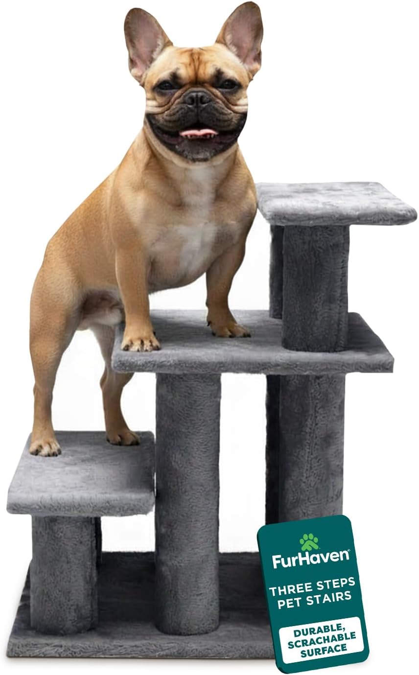 Furhaven Steady Paws Multi-Step Pet Stairs for High Beds & Sofas - Gray, 3-Step