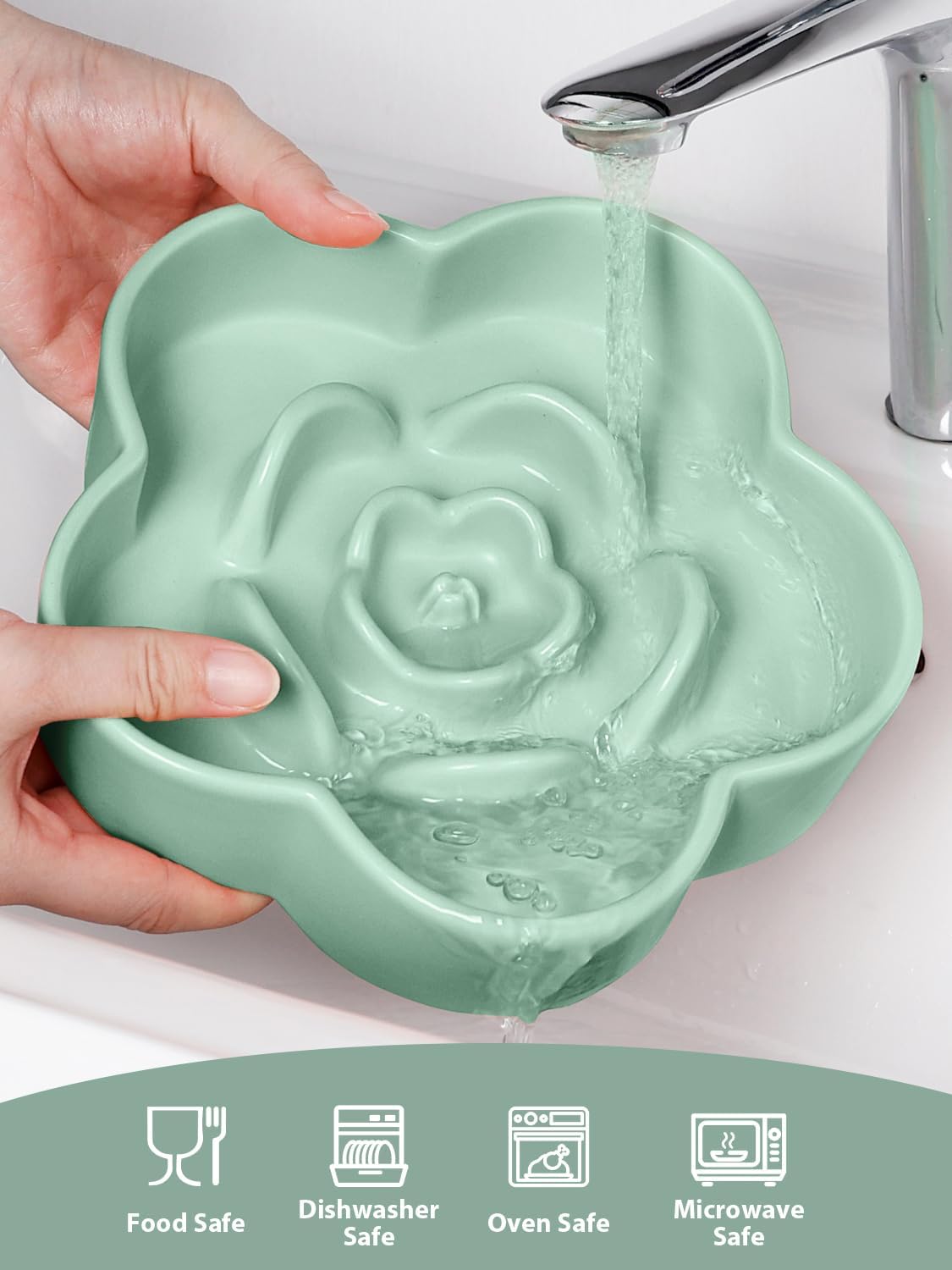 Ceramic Slow Feeder Dog/Cat Bowl, Anti-Choking Food Bowl, 8" 11.3oz for Medium, Large Breeds, Plum Puzzle Design, Non-Slip Silicone, Dishwasher and Microwave Safe, Green