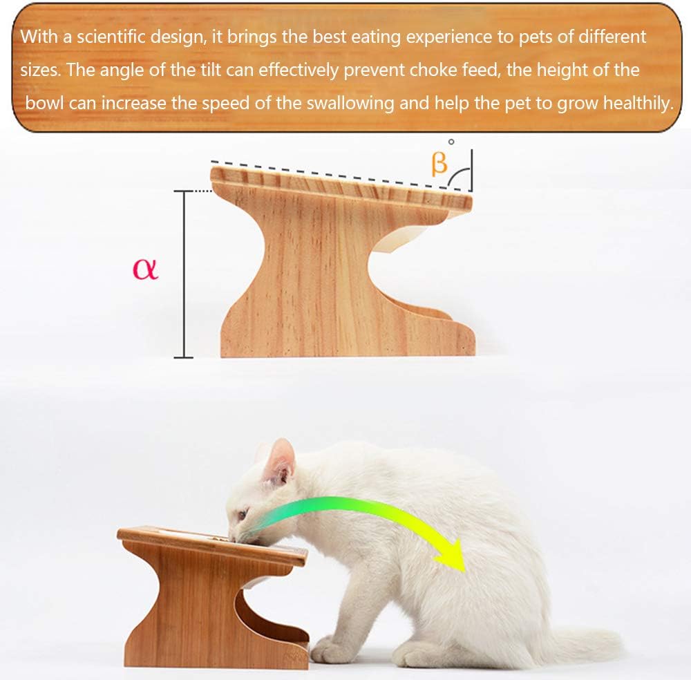 Cat Bowls Pet Dining Table with Raised Slope Wooden Stand Elevated Pet Bowls with Oblique Stand for More Comfortable Eating for Cats, Dogs, Kitten and Puppy (1 Bowl, Steel)