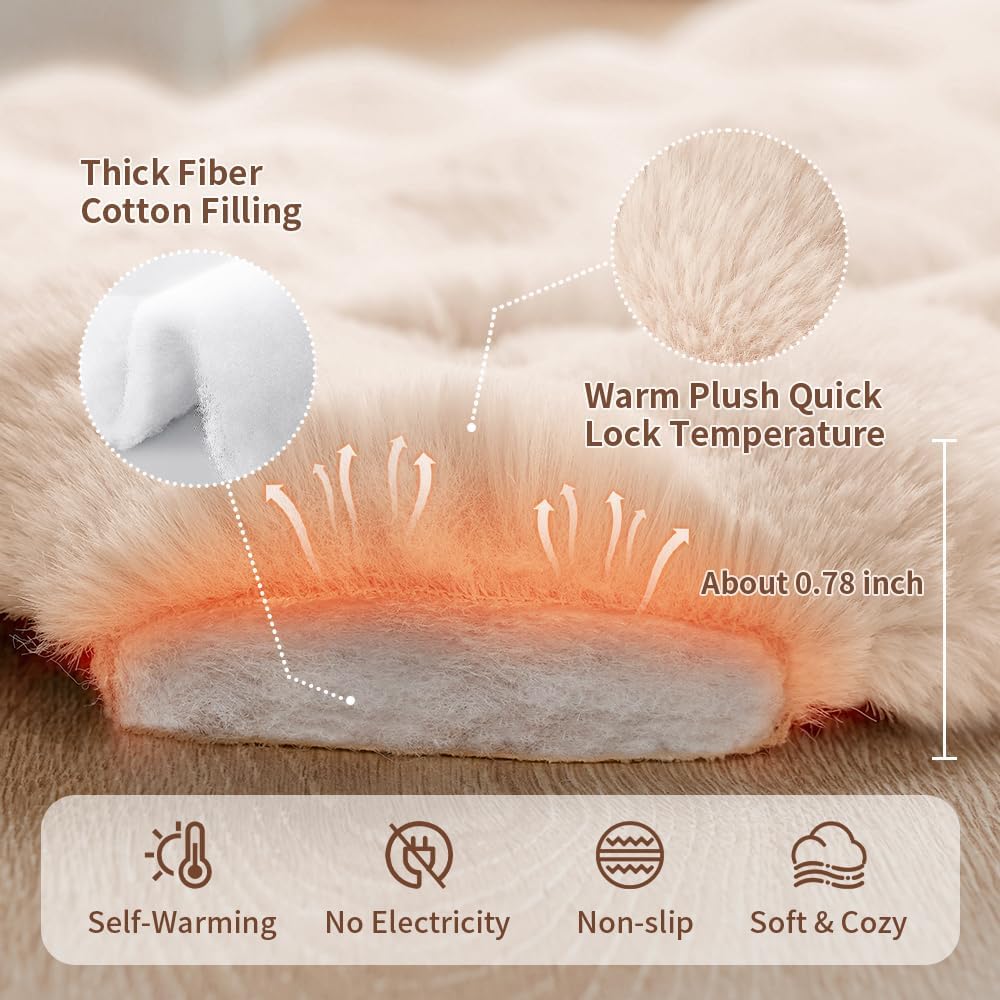 Self-Warming Cat Bed, Plush Faux Fur Pet Bed Mat with Anti-Slip Bottom, Ultra Soft Heated Pad for Cats & Kittens, Cozy Fluffy Bed for Window & Sills Couches, Machine Washable, 23x15 Inch White