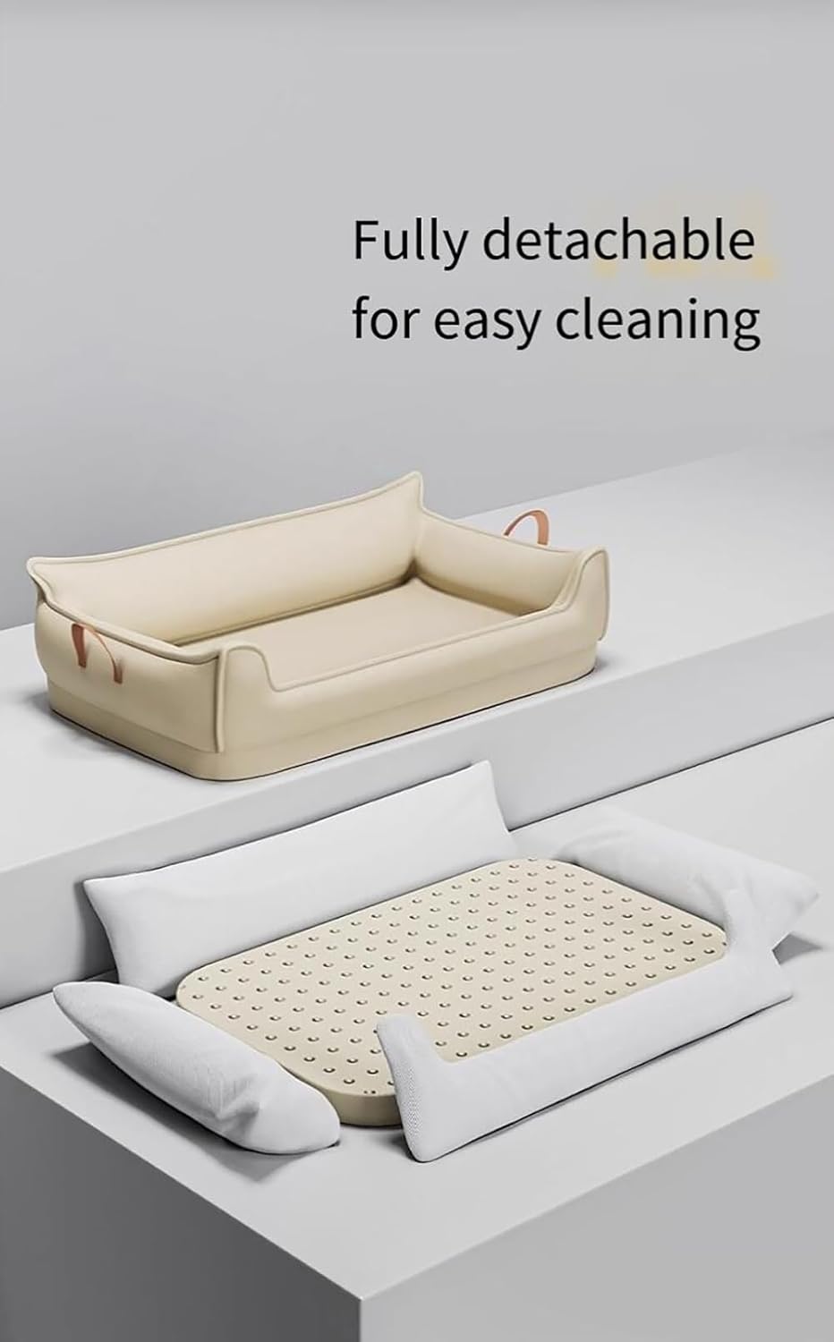 Faux Leather Texture Pet Sofa Bed for Dogs with Side Handles, Fully Detachable & Washable Cover (Small 21 * 15 * 8in)