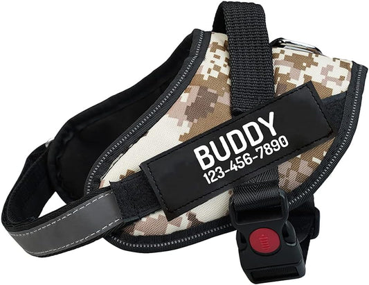Custom Dog Harness, Personalized No Pull Pet Vest with Name and Phone Number Tag for Small Medium and Large Breed(Camouflage White,XS)