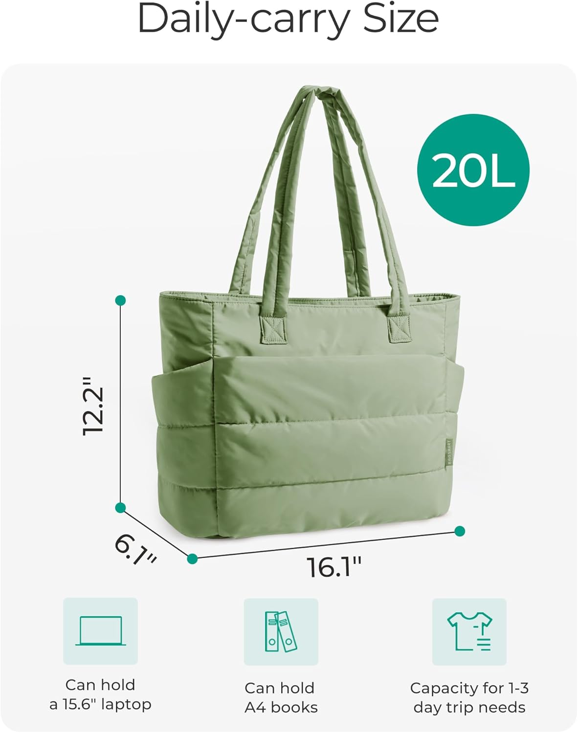 BAGSMART Tote Bag for Women, Lightweight Puffy Tote Bag with Compartments Shoulder Bag Handbag for Travel, Work, Gym | Lightweight, Puffy, Quilted, for Travel, Work