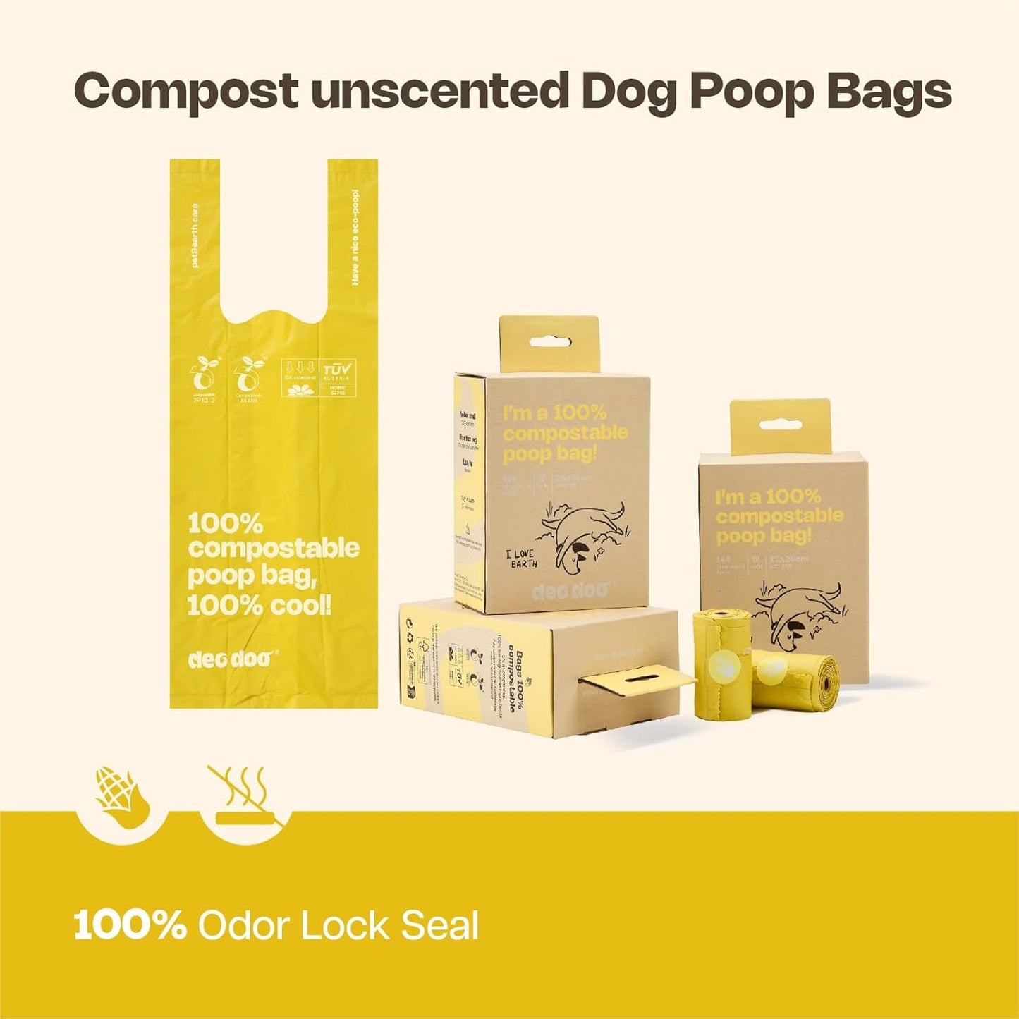 Compostable Dog Poop Bags with Handles 144 Count - Biodegradable Poop Bags for Dogs, Leak Proof, Extra Thick, ASTM D6400 Certified, Unscented