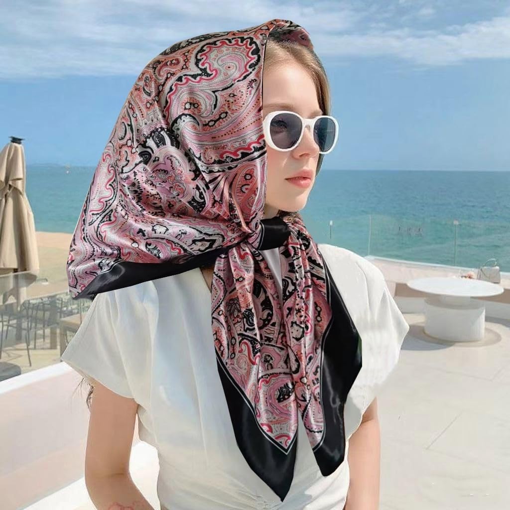 Hexchasty 35”Head Scarf Satin Silk Like Hair Scarf Large Square Head Scarves Bandana Head Wraps Headscarfs for Women Green