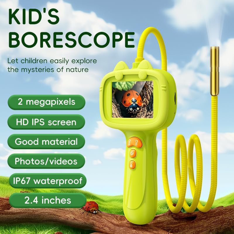 Daxiongmao Borescope Camera with Light for Kids | STEM Science Educational Toy for 3 4 5 6 7 8 Years Old Boys & Girls | Birthday Gift for Outdoor Adventures & Nature Discovery (Yellow)